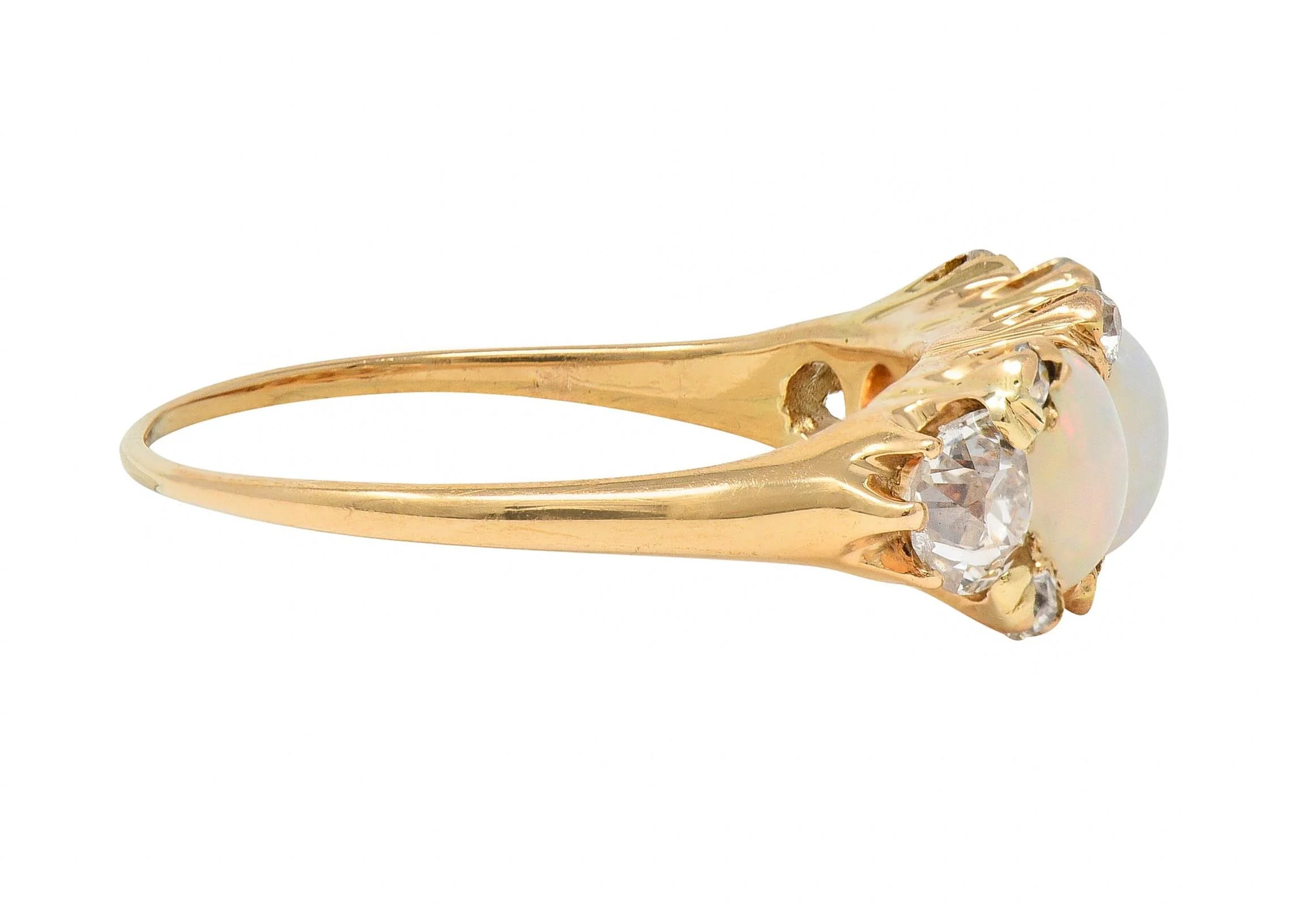 Victorian Opal Diamond 14 Karat Yellow Gold Antique Band Ring - Image 3