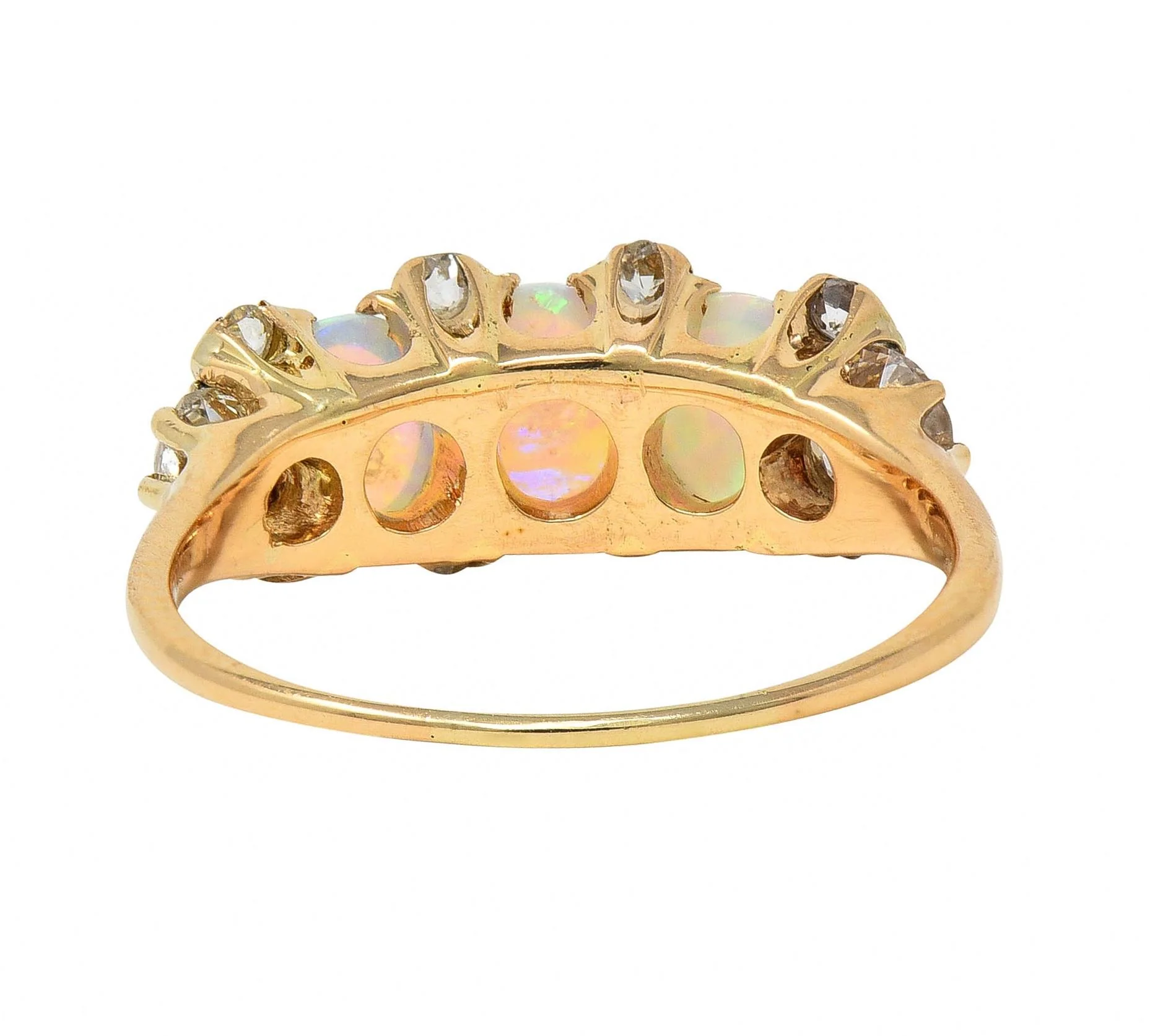Victorian Opal Diamond 14 Karat Yellow Gold Antique Band Ring - Image 4