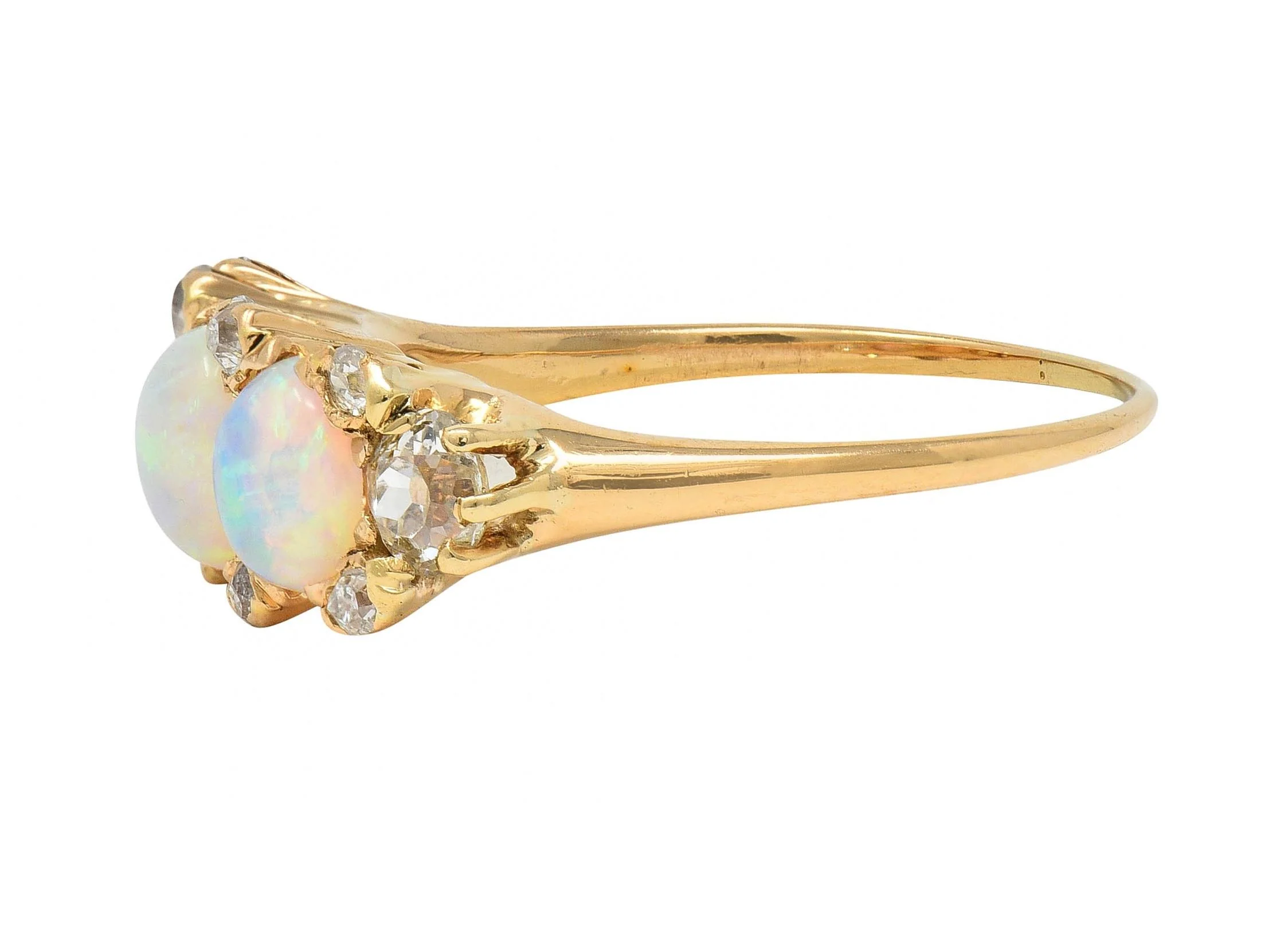 Victorian Opal Diamond 14 Karat Yellow Gold Antique Band Ring - Image 5