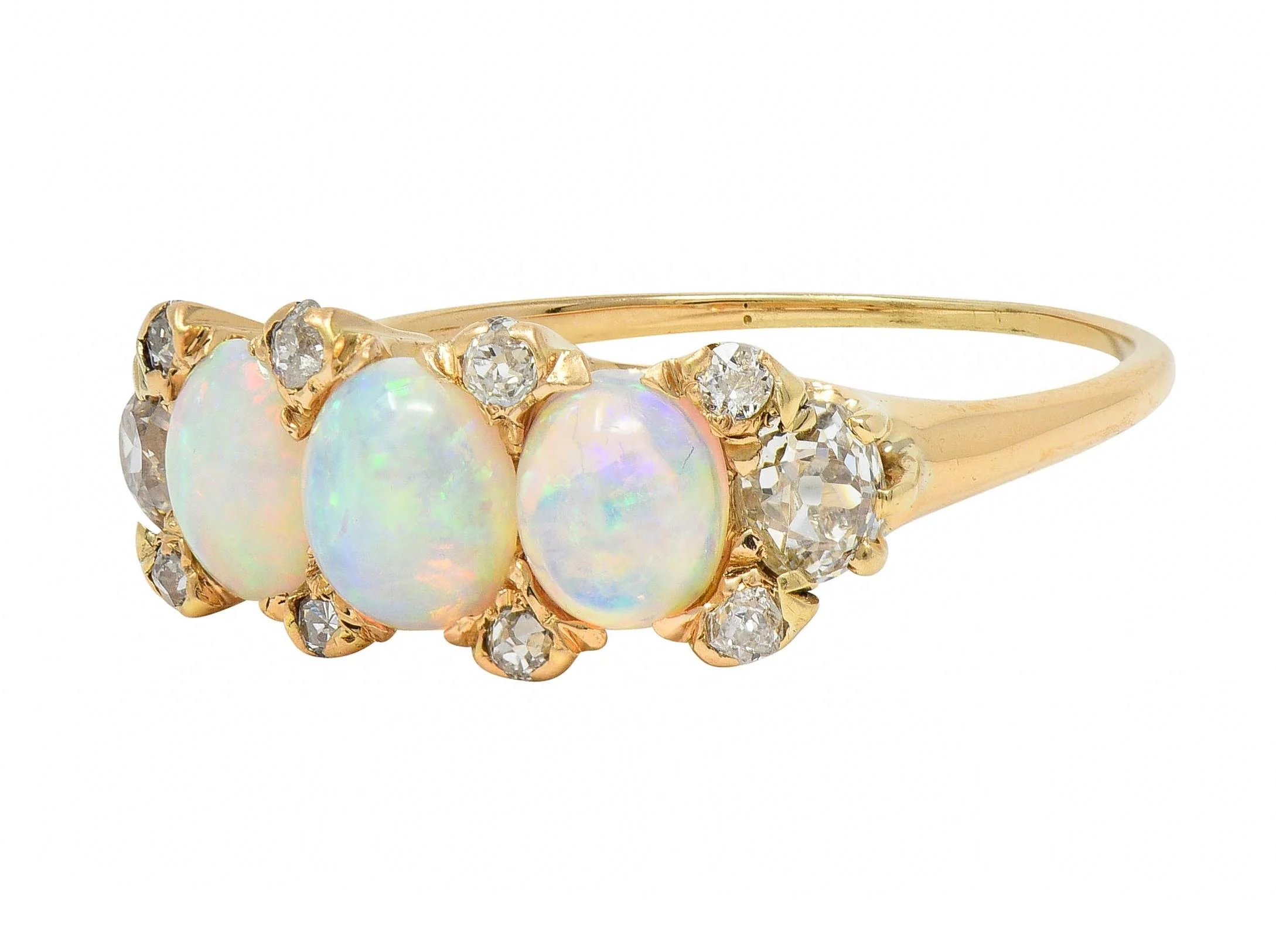 Victorian Opal Diamond 14 Karat Yellow Gold Antique Band Ring - Image 6