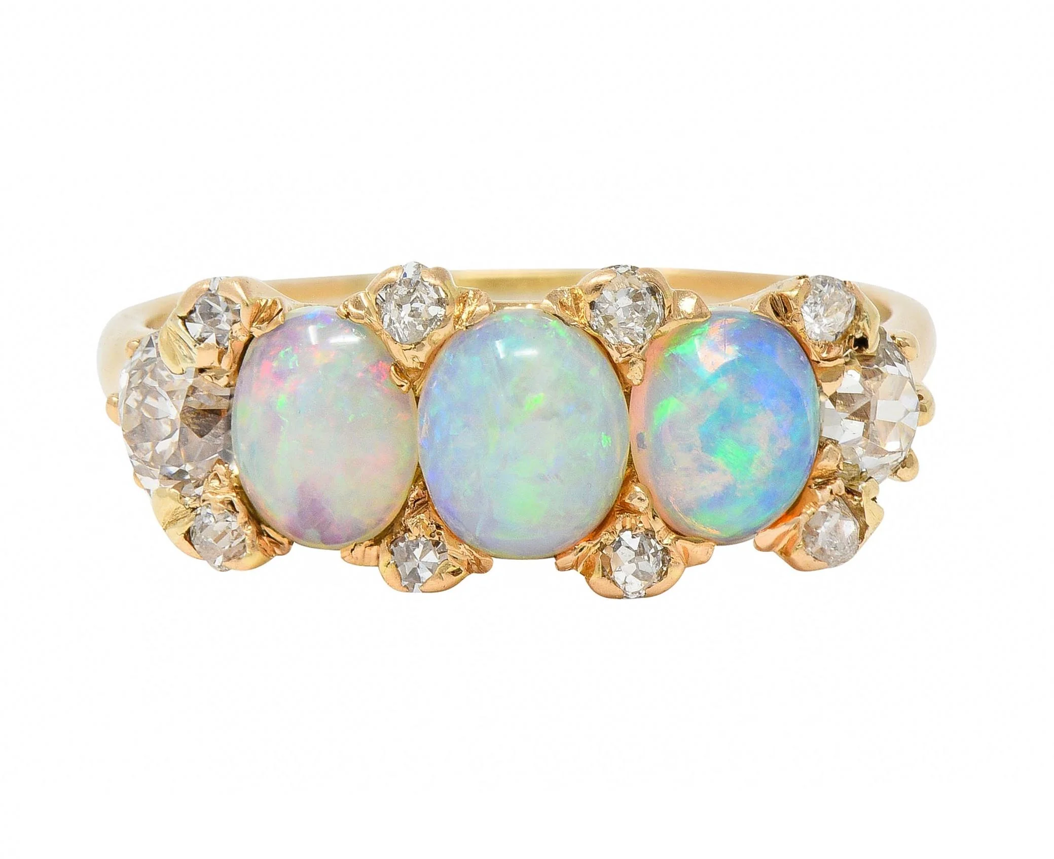 Victorian Opal Diamond 14 Karat Yellow Gold Antique Band Ring - Image 7