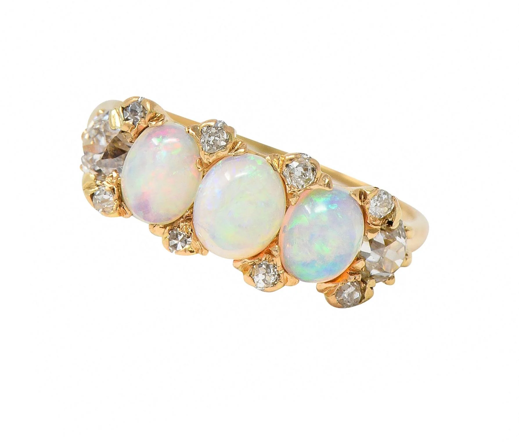 Victorian Opal Diamond 14 Karat Yellow Gold Antique Band Ring - Image 8