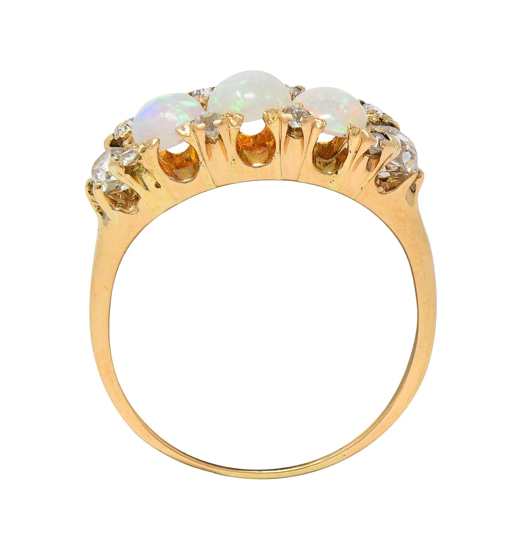 Victorian Opal Diamond 14 Karat Yellow Gold Antique Band Ring - Image 9