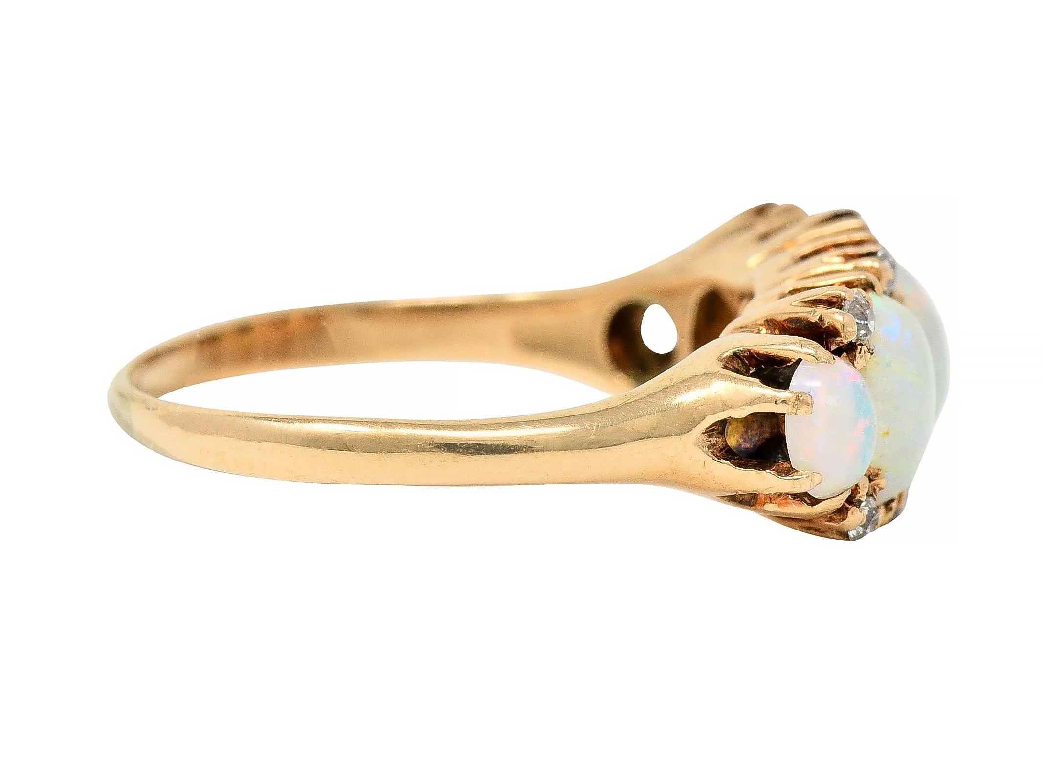 Victorian Opal Diamond 14 Karat Yellow Gold Antique Five Stone Band Ring - Image 3