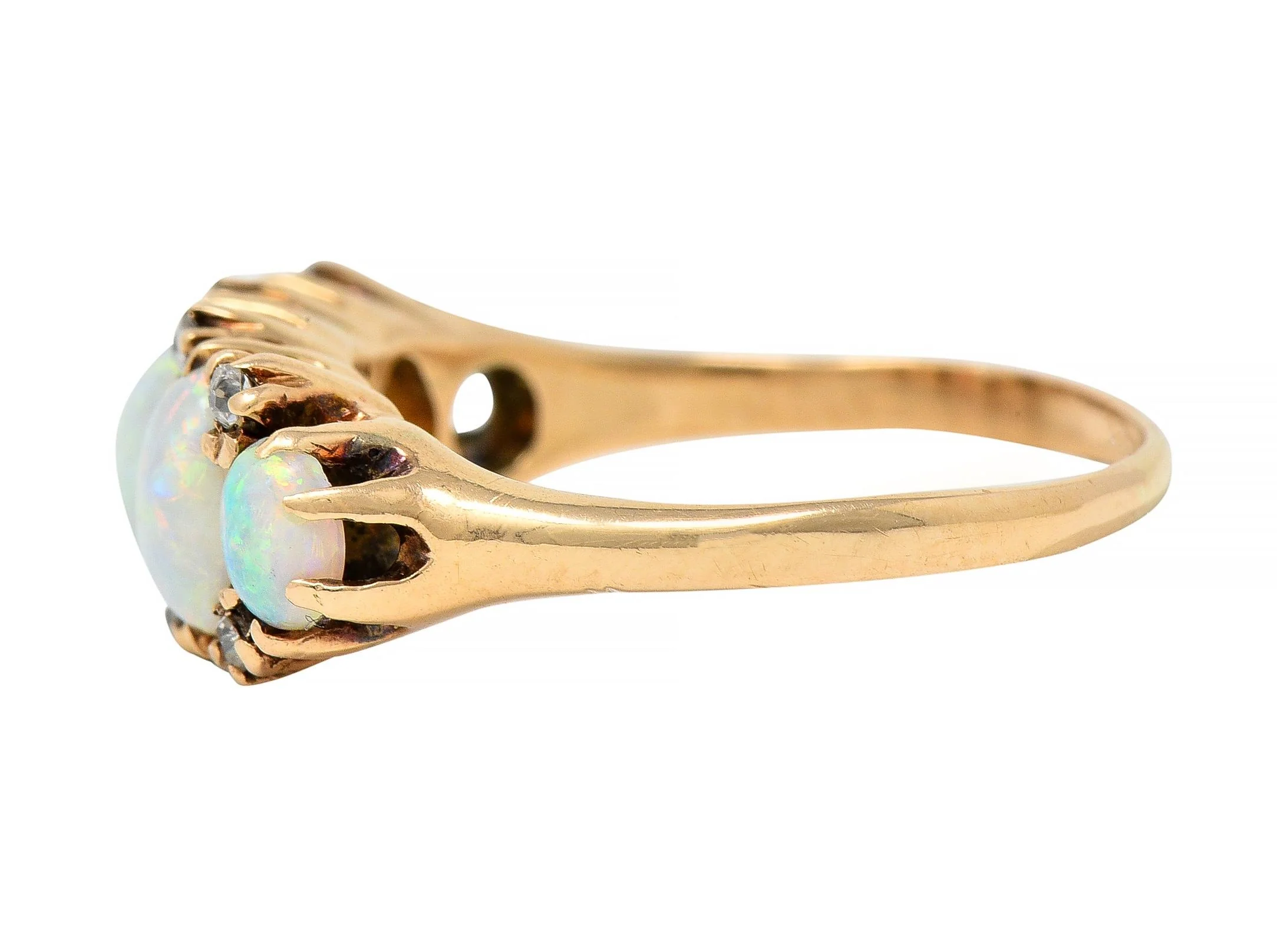 Victorian Opal Diamond 14 Karat Yellow Gold Antique Five Stone Band Ring - Image 5