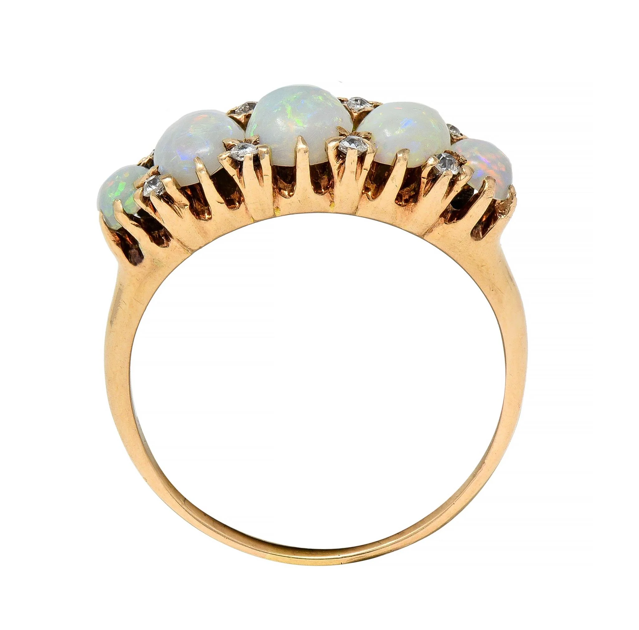 Victorian Opal Diamond 14 Karat Yellow Gold Antique Five Stone Band Ring - Image 8