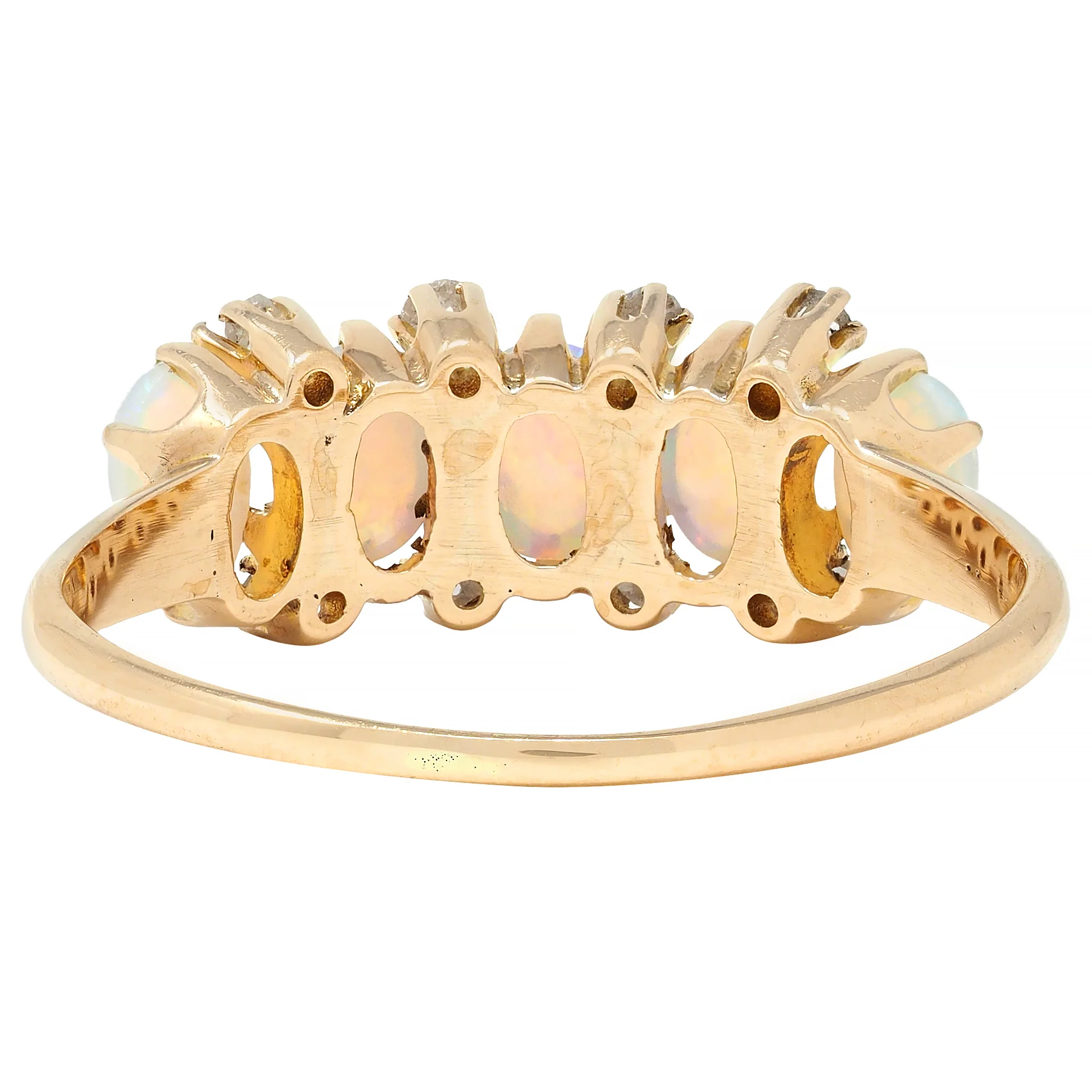 Victorian Opal Diamond 14 Karat Yellow Gold Antique Five Stone Ring - Image 5
