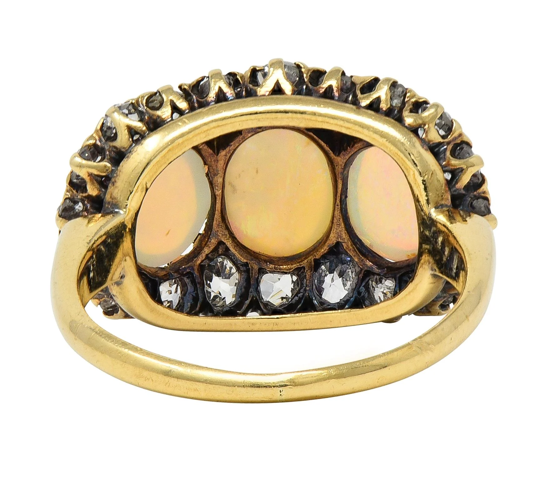 Victorian Opal Diamond 14 Karat Yellow Gold Antique Opal Cluster Ring - Image 3