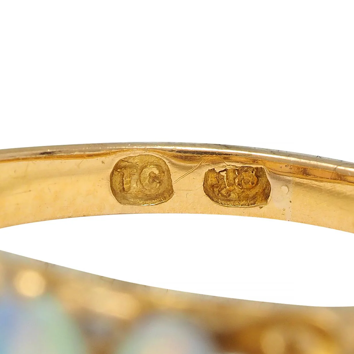 Victorian Opal Diamond 18 Karat Yellow Gold Antique Five Stone Band Ring - Image 8