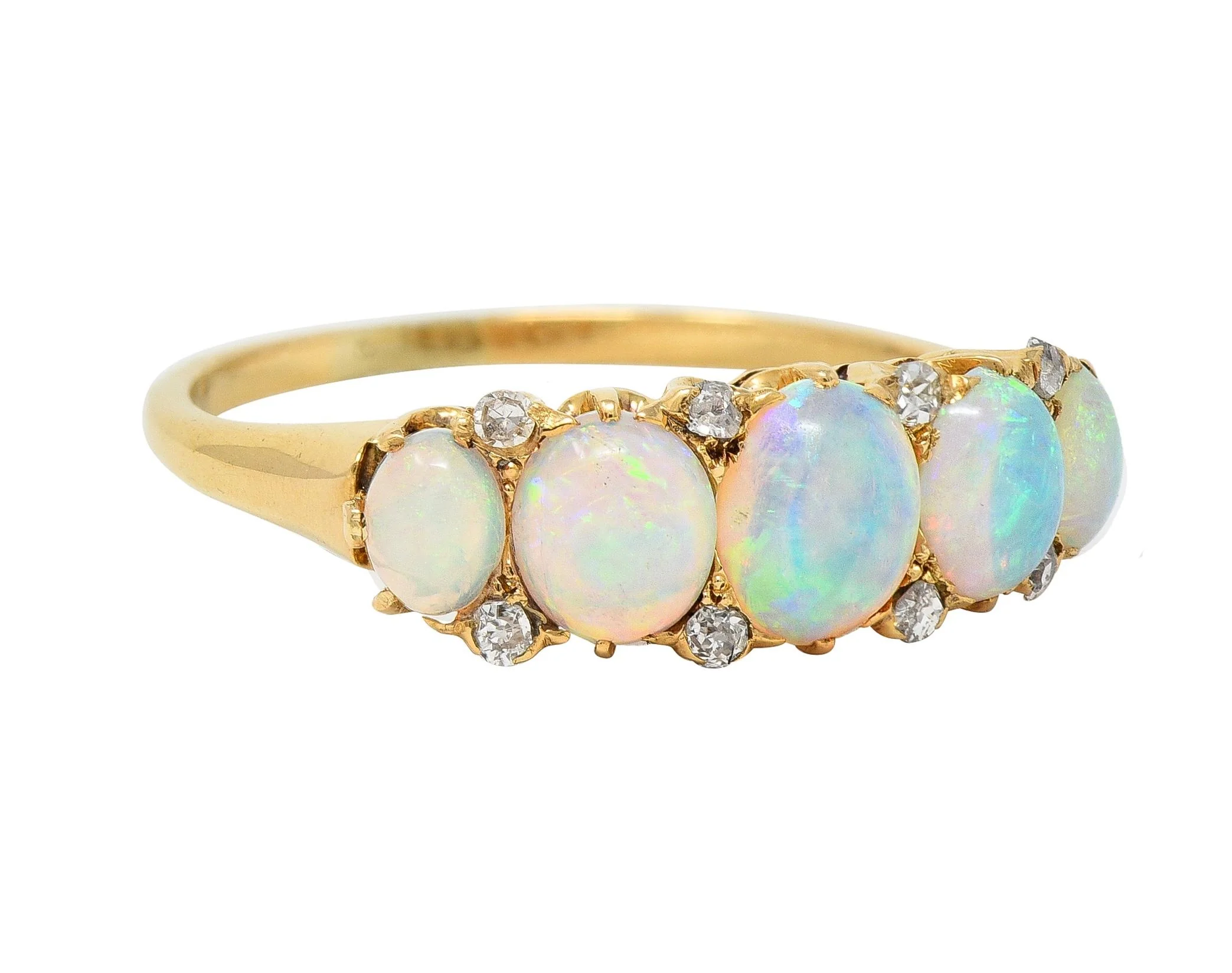 Victorian Opal Diamond 18 Karat Yellow Gold Antique Five Stone Band Ring - Image 2