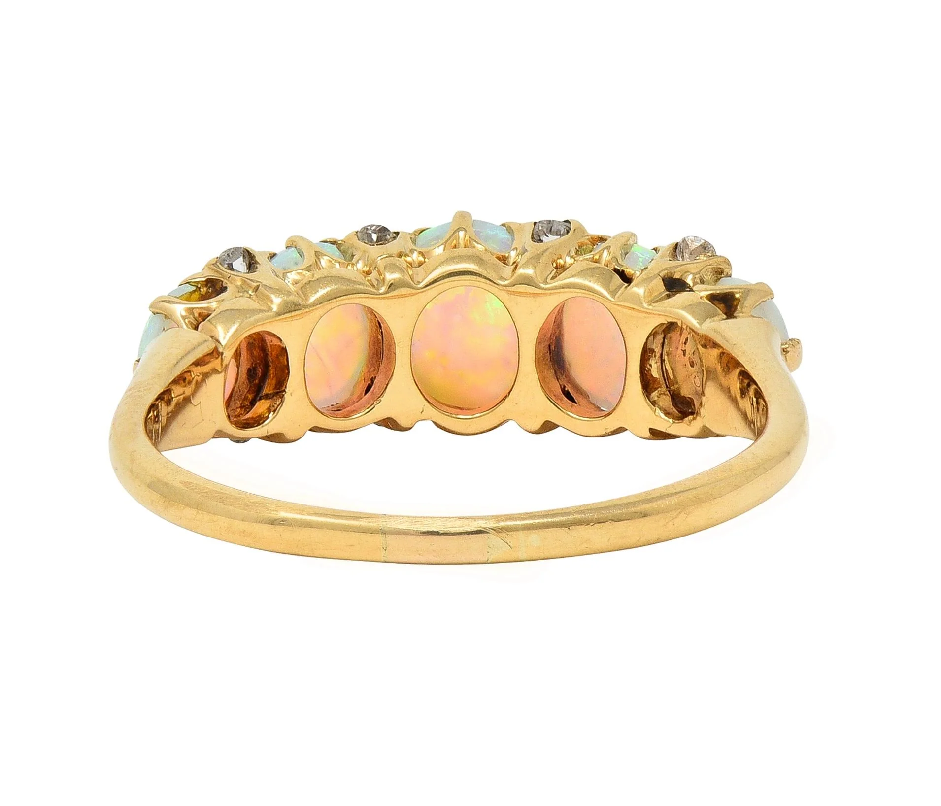 Victorian Opal Diamond 18 Karat Yellow Gold Antique Five Stone Band Ring - Image 7