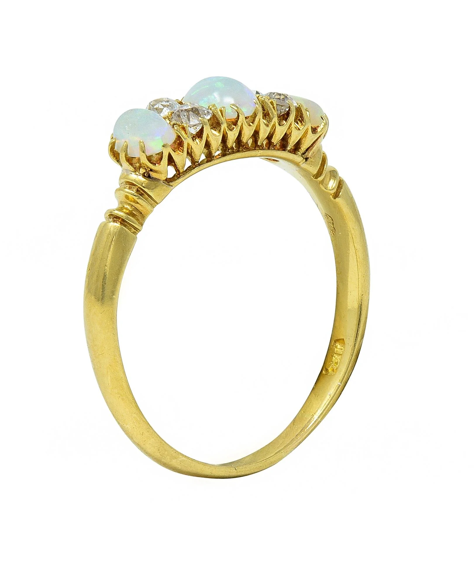 Victorian Opal Diamond 18 Karat Yellow Gold Antique Gemstone Band Ring - Image 11