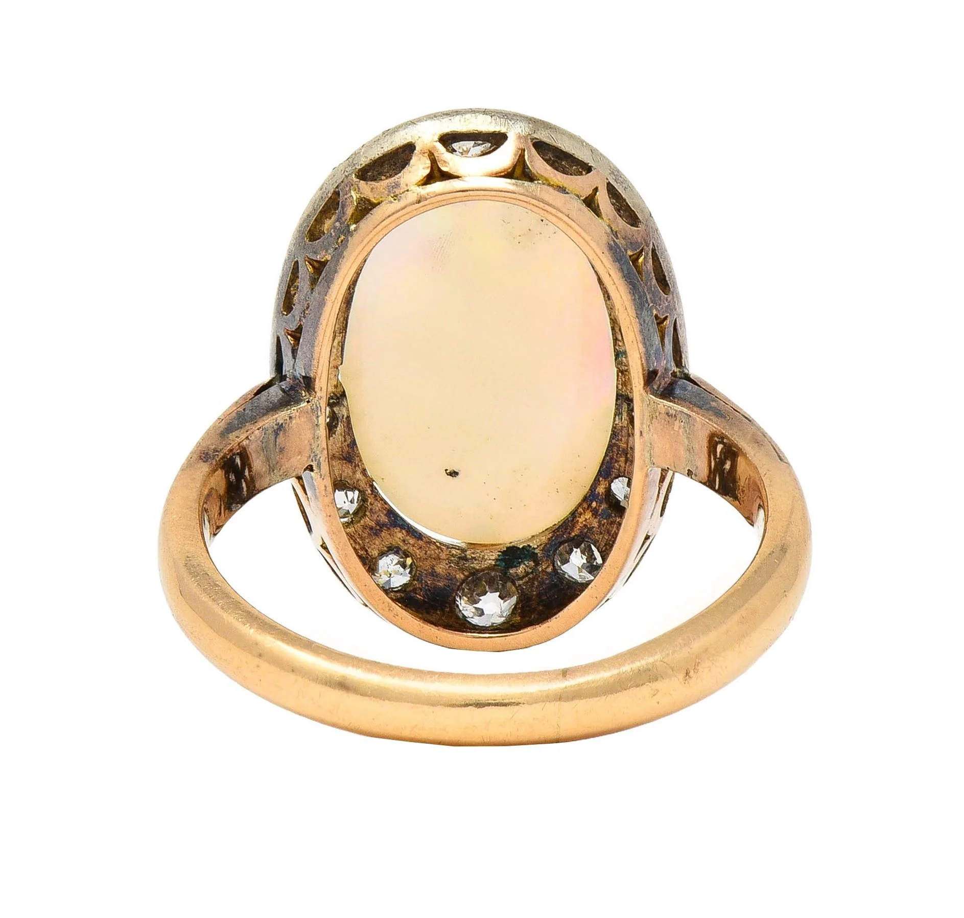 Victorian Opal Diamond 18 Karat Yellow Gold Antique Halo Ring - Image 5