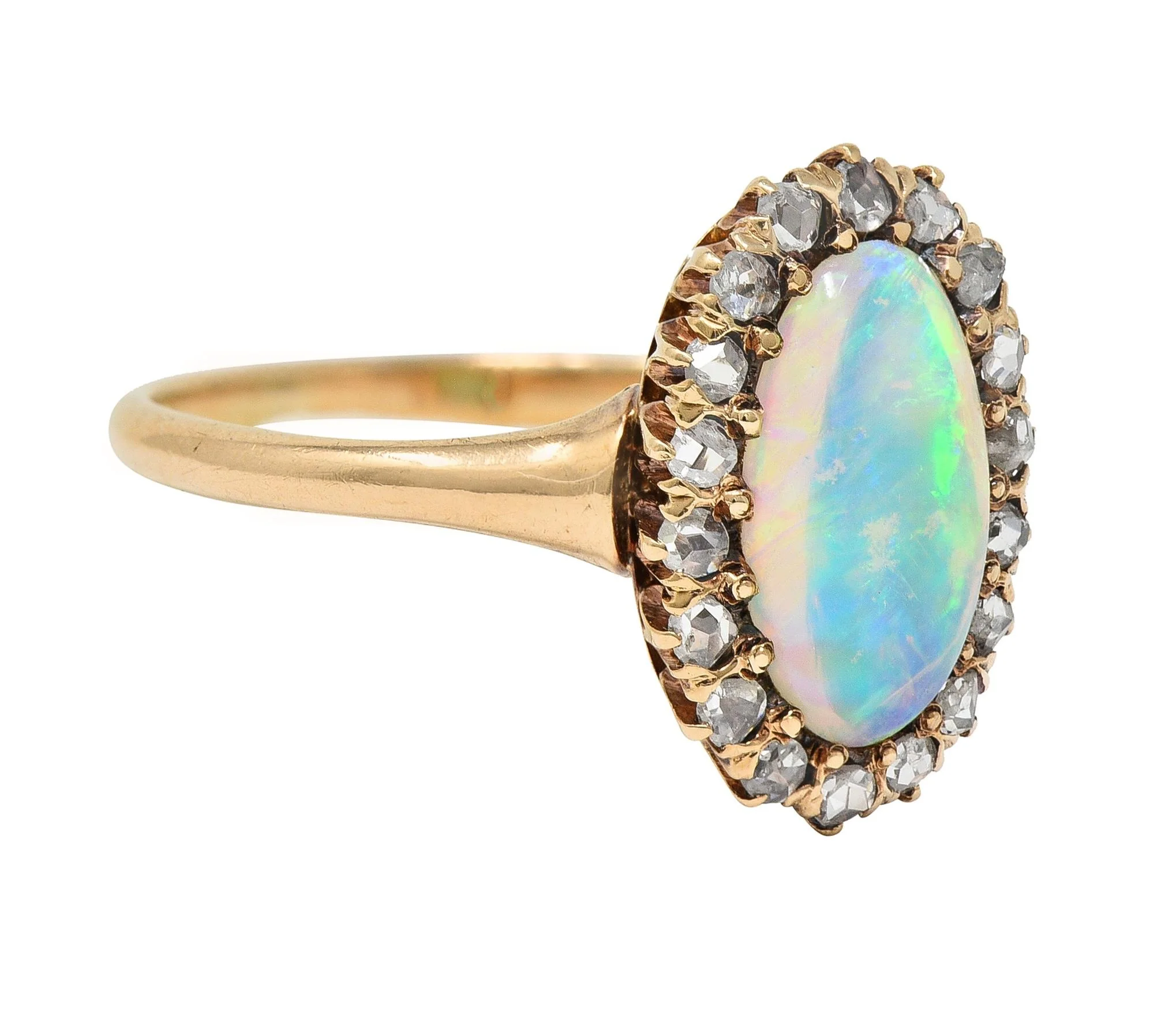 Victorian Opal Diamond 18 Karat Yellow Gold Antique Halo Ring - Image 2