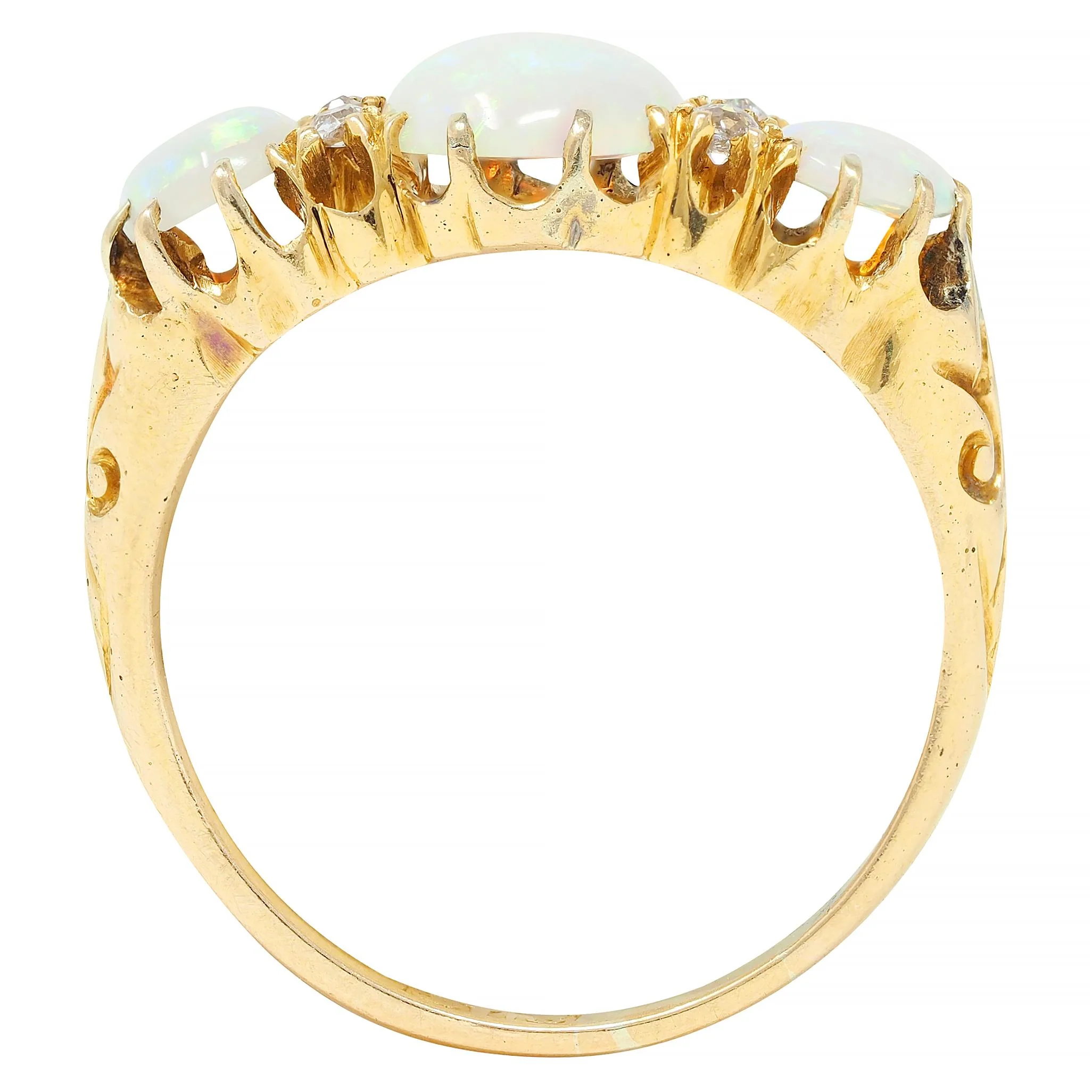 Victorian Opal Diamond 18 Karat Yellow Gold Antique Scroll Band Ring - Image 10