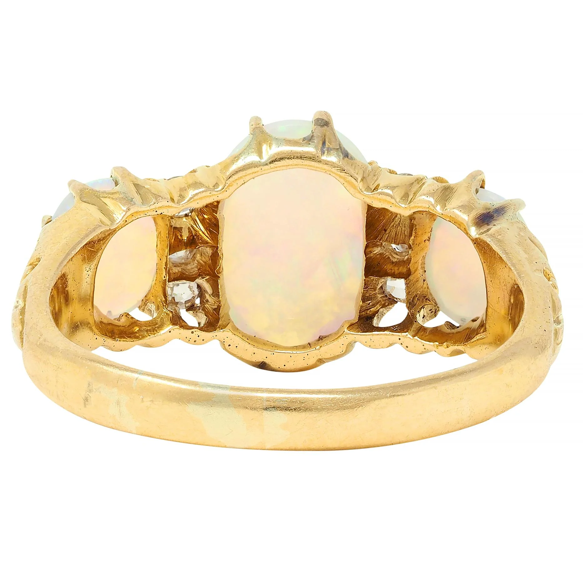 Victorian Opal Diamond 18 Karat Yellow Gold Antique Scroll Band Ring - Image 5