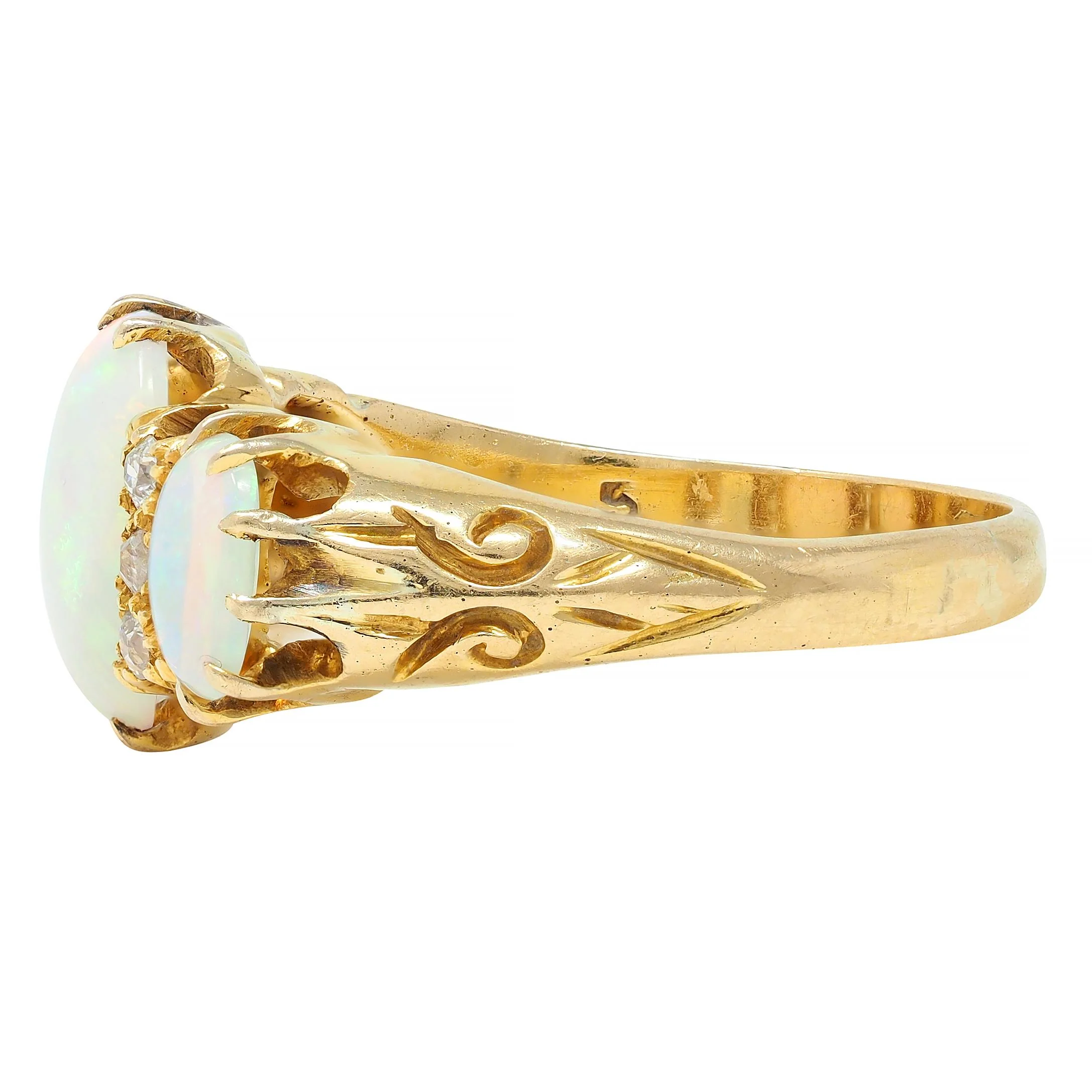 Victorian Opal Diamond 18 Karat Yellow Gold Antique Scroll Band Ring - Image 6