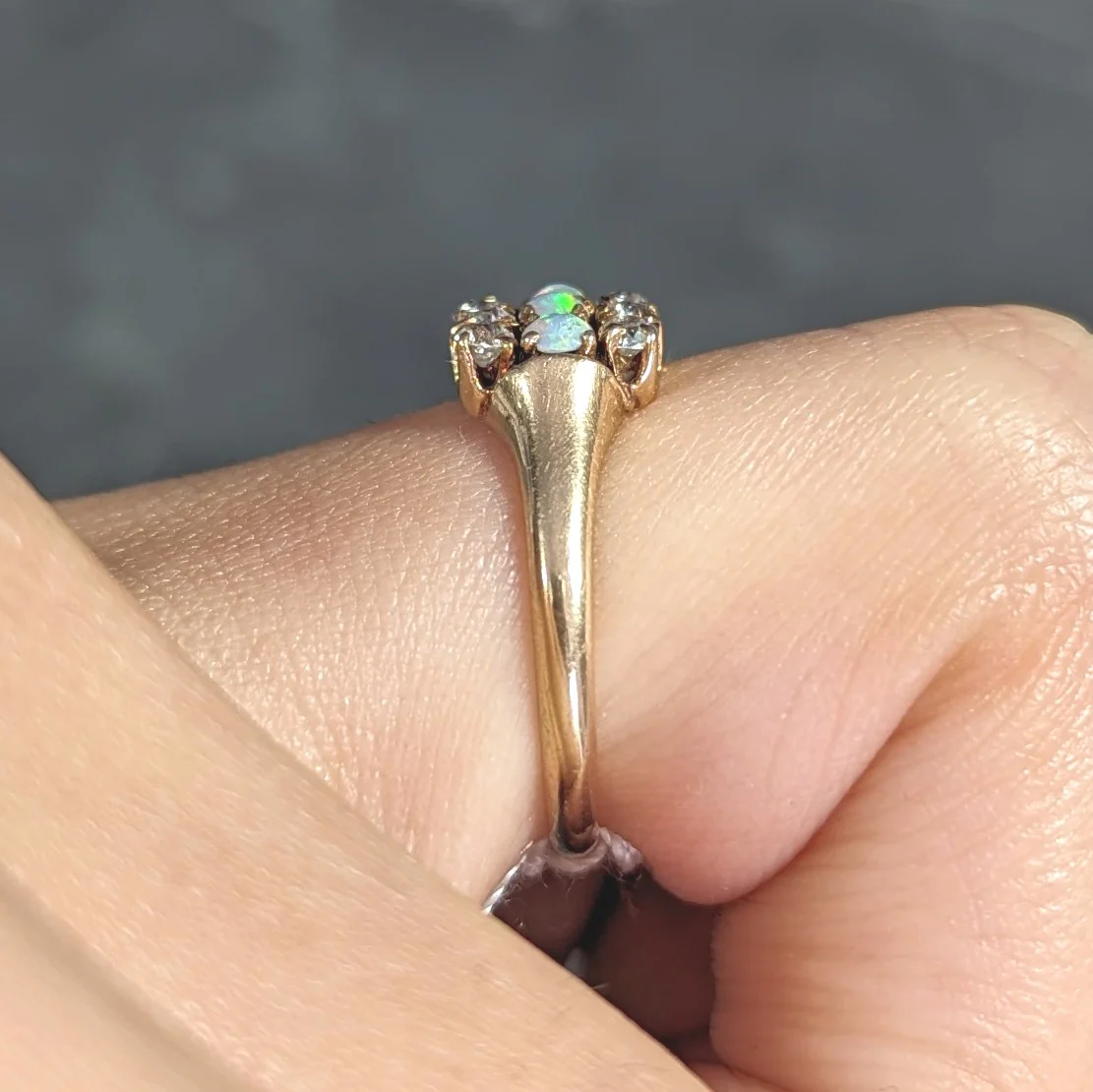 Victorian Opal Old European Cut Diamond 14 Karat Yellow Gold Antique Gemstone Ring - Image 13
