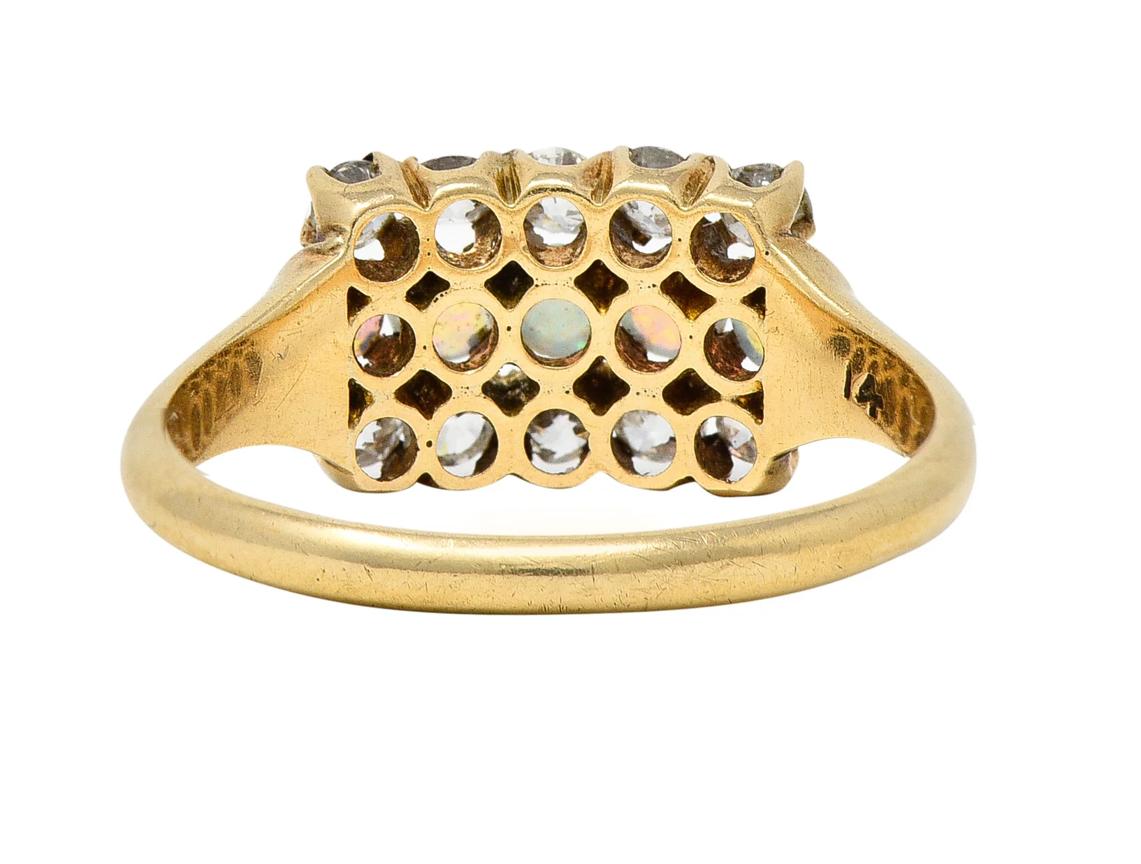 Victorian Opal Old European Cut Diamond 14 Karat Yellow Gold Antique Gemstone Ring - Image 4