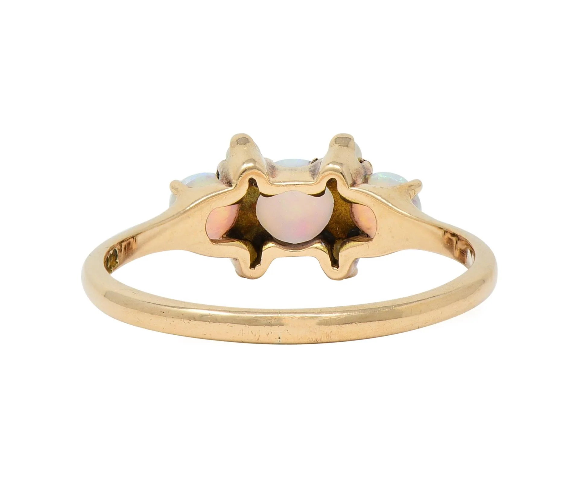 Victorian Opal Pearl 14 Karat Yellow Gold Three Stone Antique Ring - Image 4