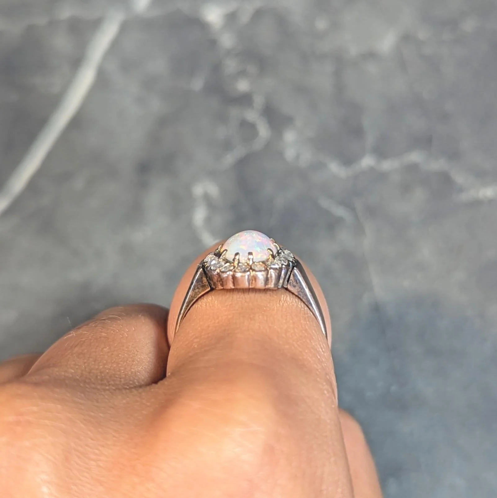 Victorian Opal Rose Cut Diamond 14 Karat Rose Gold Antique Halo Ring - Image 12