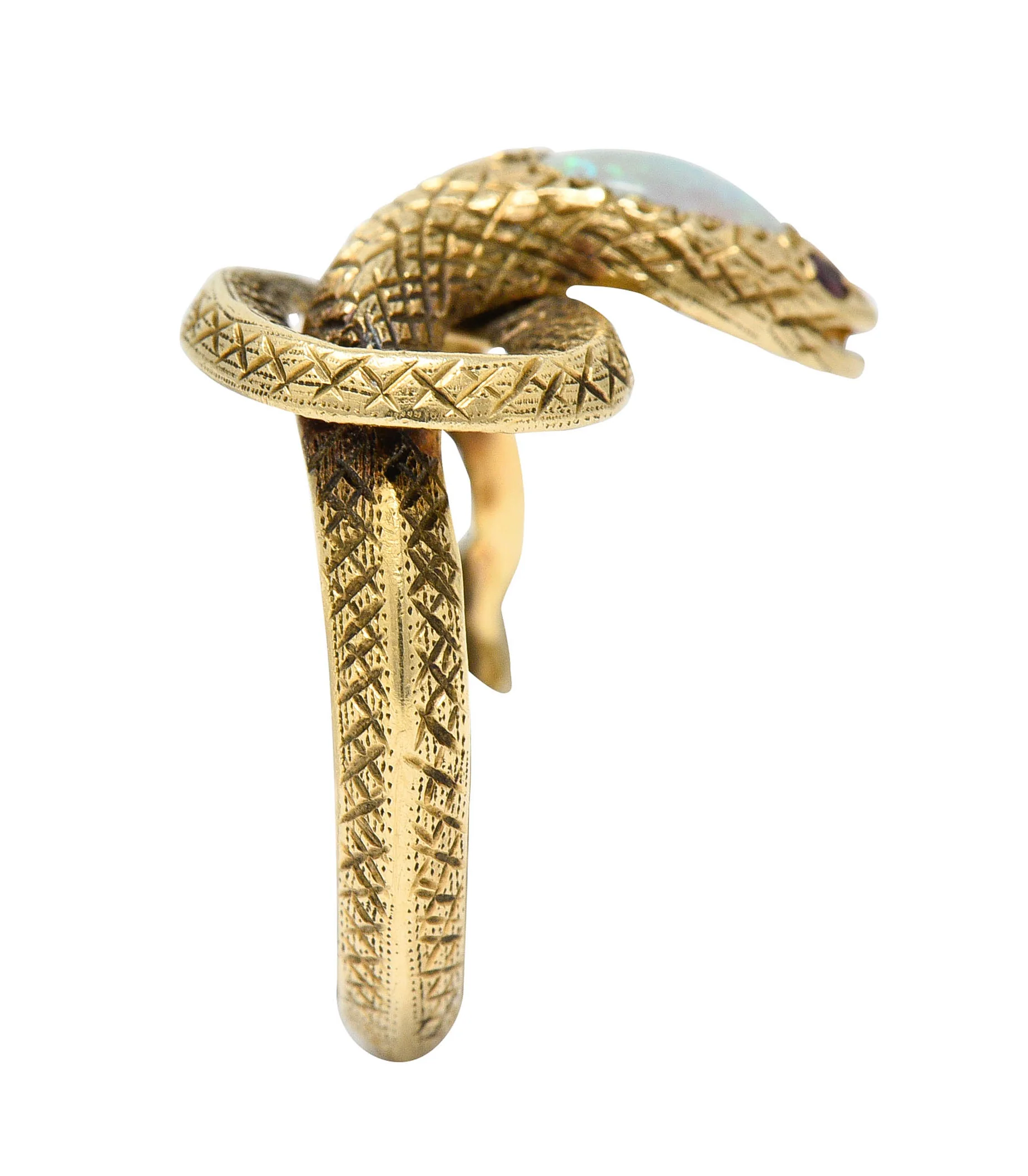 Victorian Opal Ruby 14 Karat Gold Snake Band Ring - Image 10