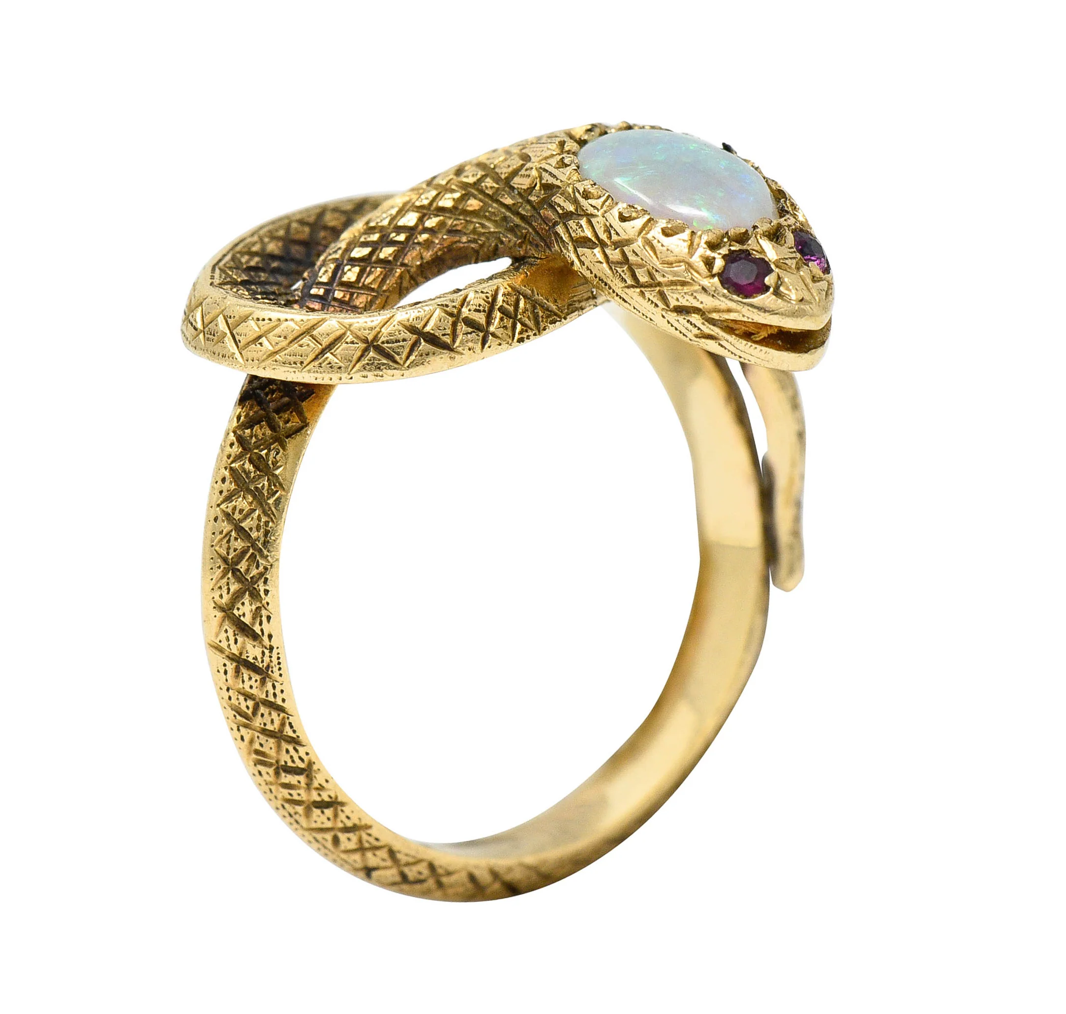 Victorian Opal Ruby 14 Karat Gold Snake Band Ring - Image 2