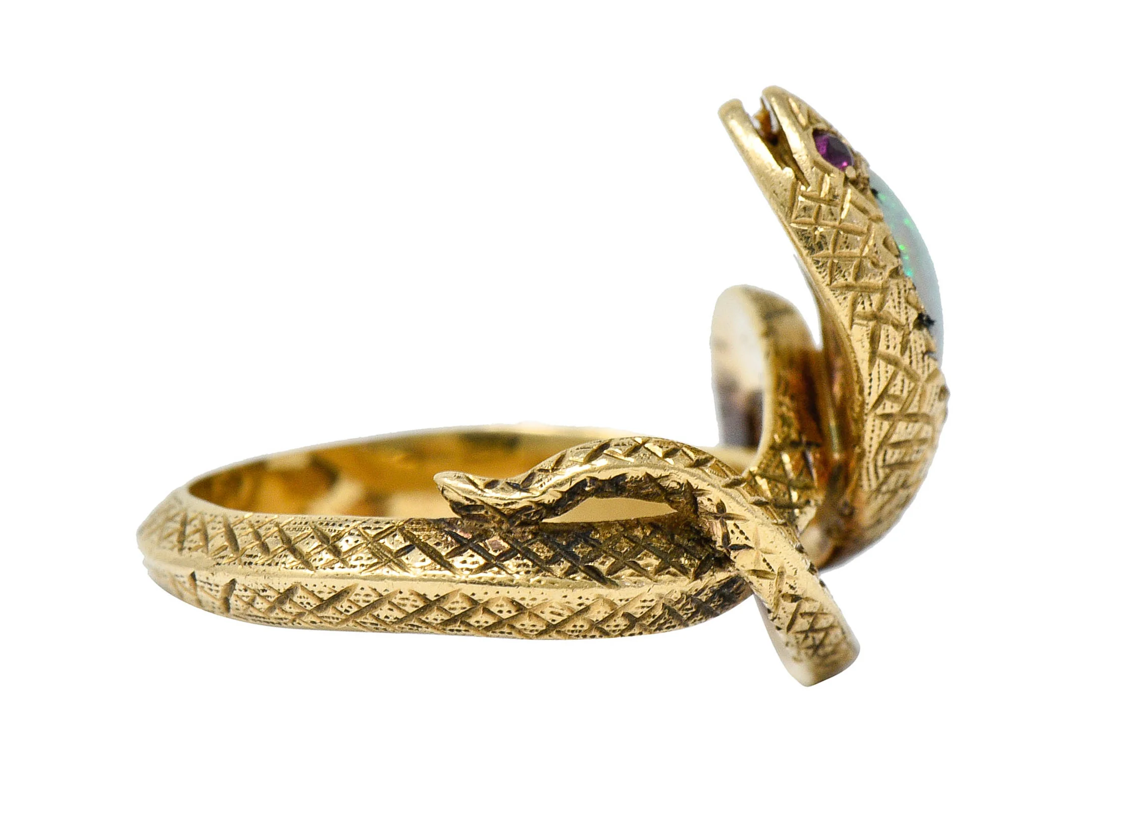Victorian Opal Ruby 14 Karat Gold Snake Band Ring - Image 4