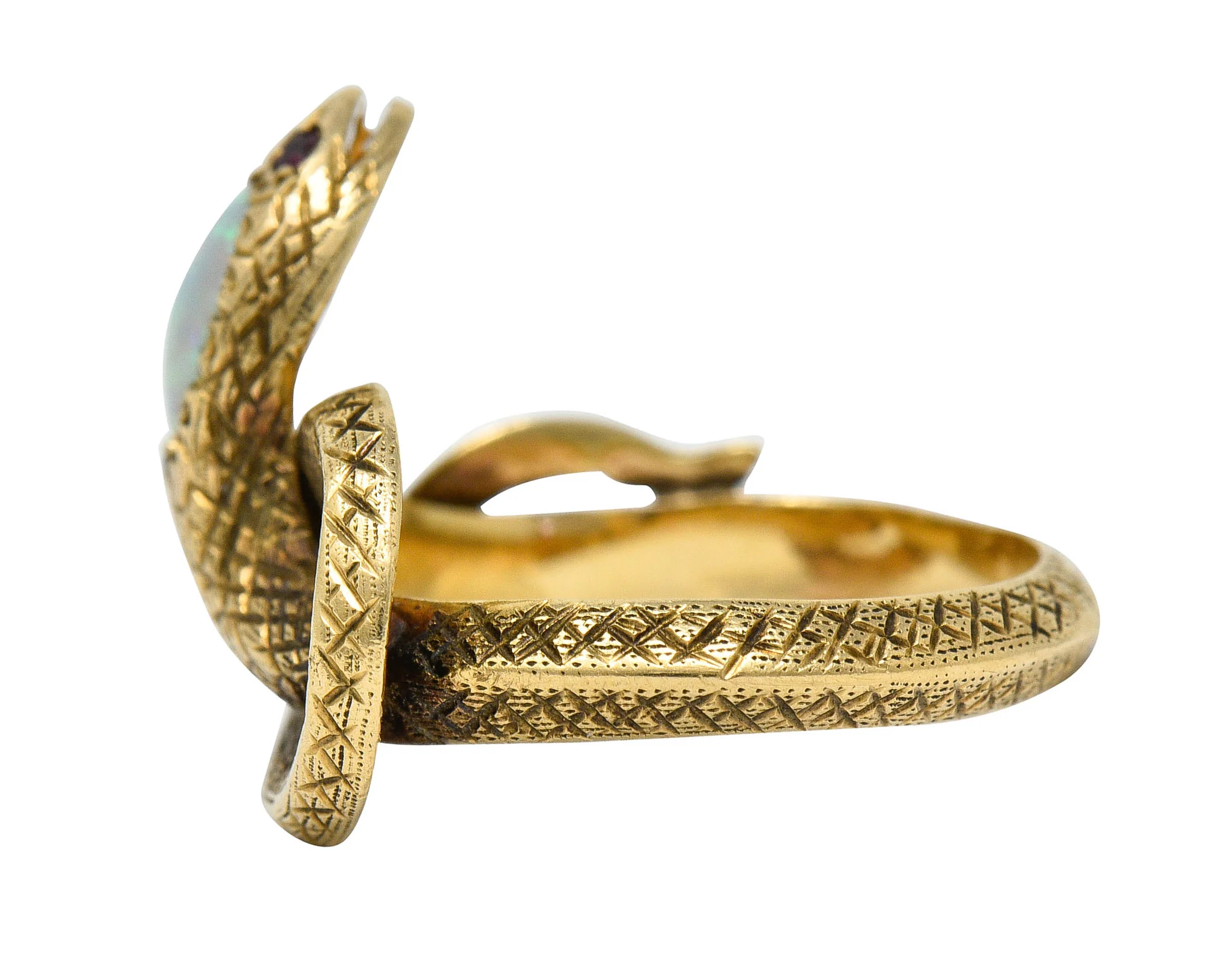 Victorian Opal Ruby 14 Karat Gold Snake Band Ring - Image 6