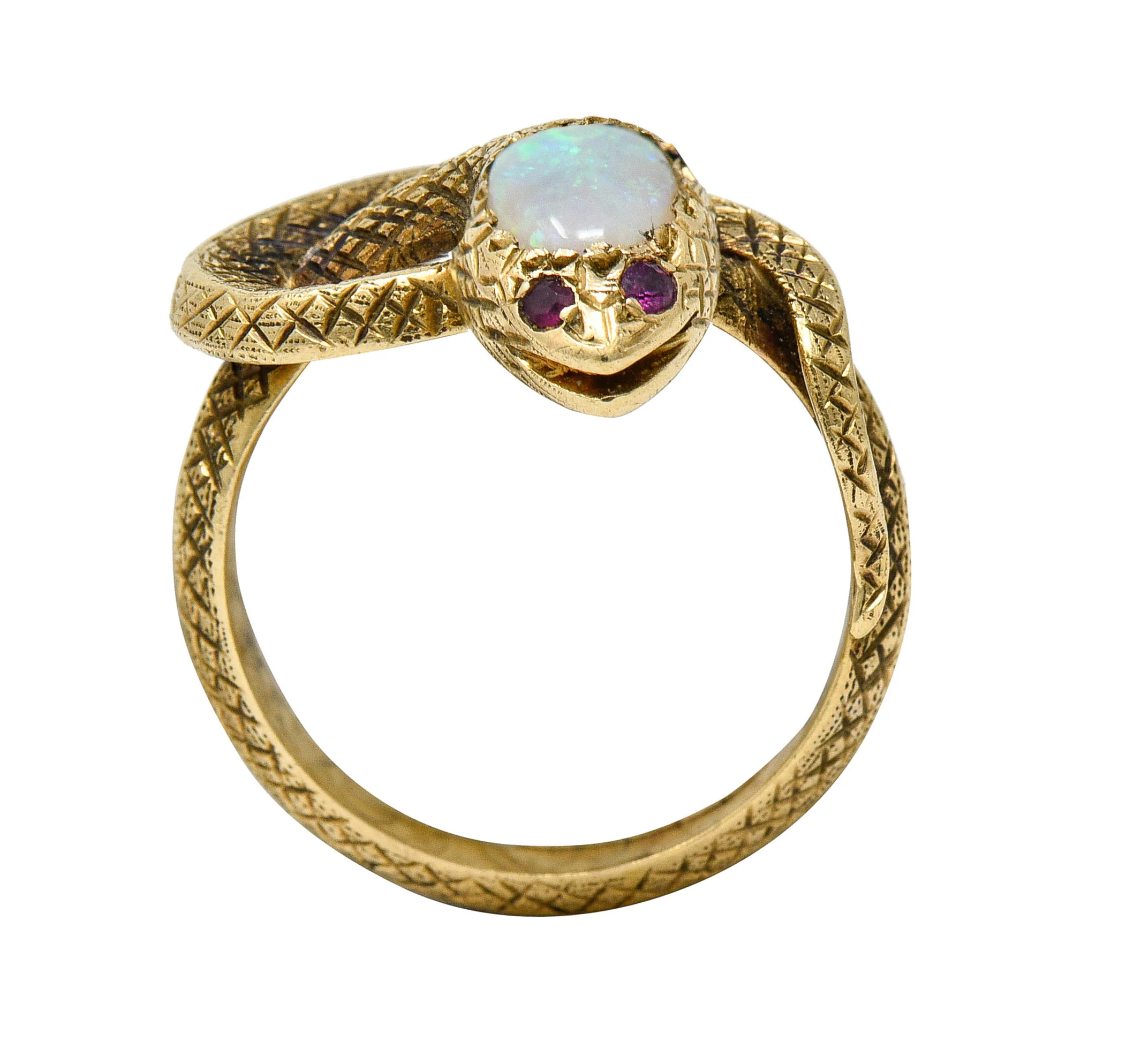 Victorian Opal Ruby 14 Karat Gold Snake Band Ring - Image 8