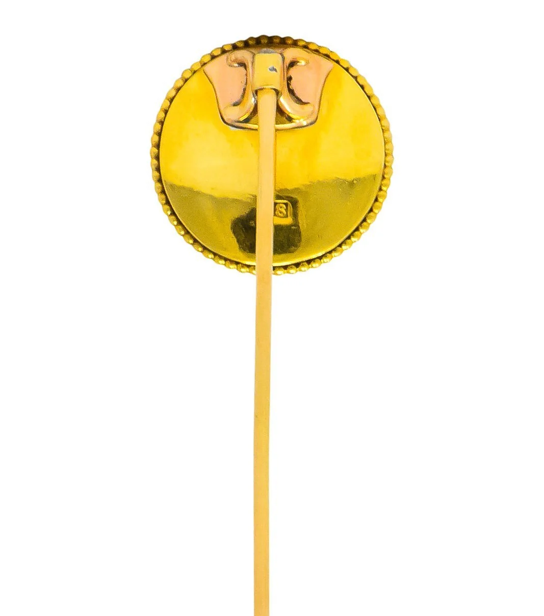 Victorian Painted Reverse Carved Rock Crystal 18 Karat Gold French Bulldog English Stickpin - Image 4