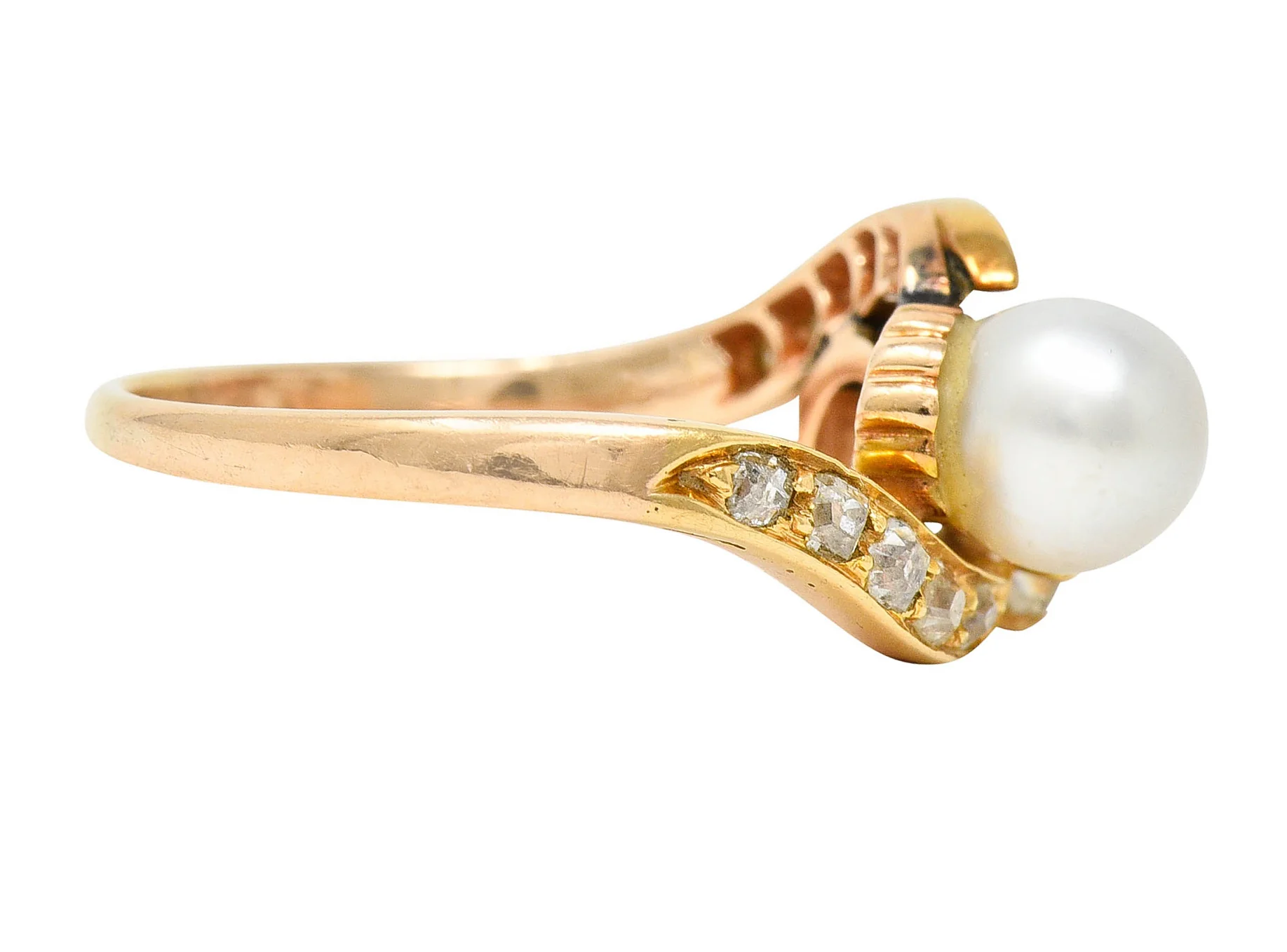 Victorian Pearl 0.88 CTW Diamond 14 Karat Gold Toi Et Moi Bypass Ring - Image 3