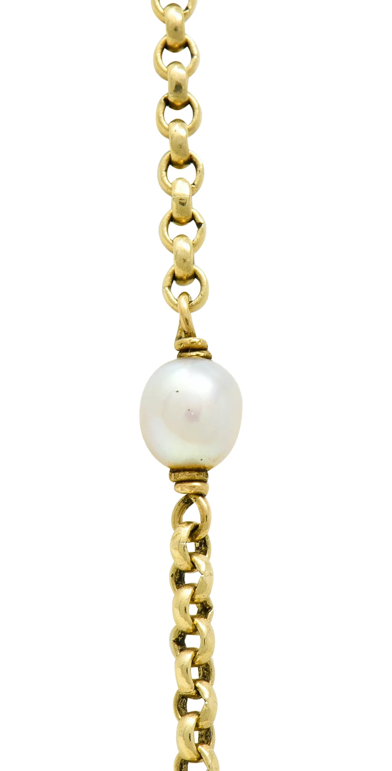 Victorian Pearl 14 Karat Gold 47 Inch Long Chain Station Necklace - Image 6
