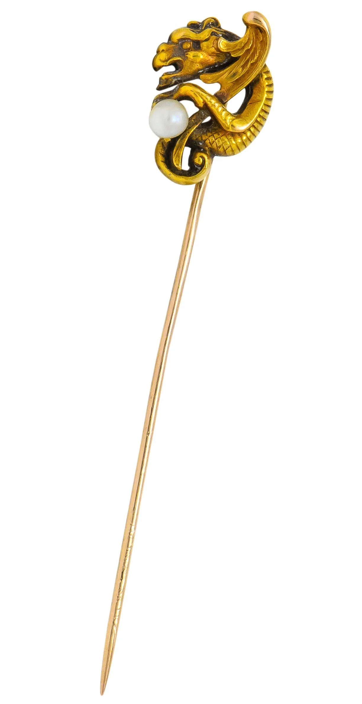 Victorian Pearl 14 Karat Gold Gargoyle Stickpin - Image 5