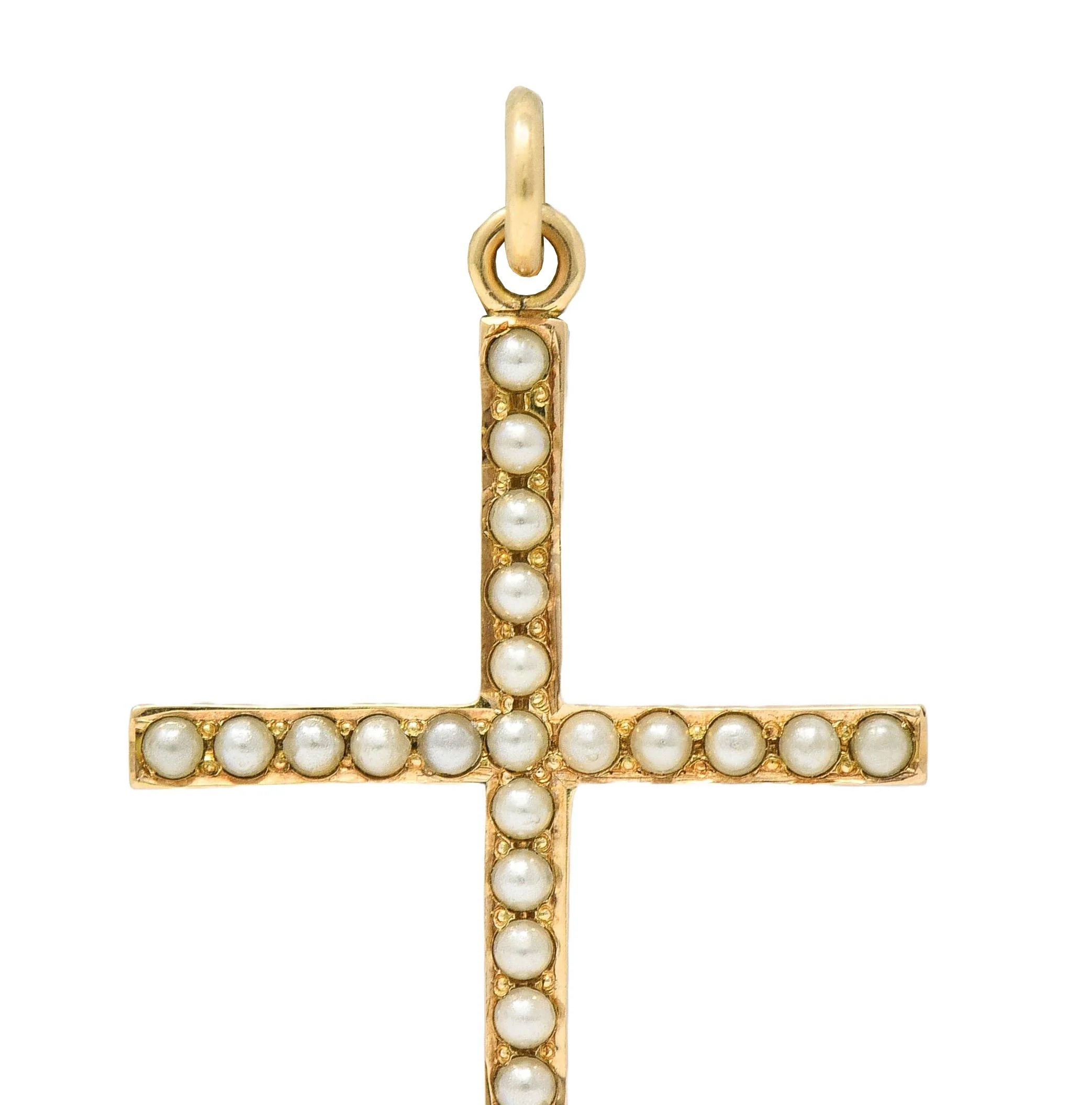 Victorian Pearl 14 Karat Yellow Gold Antique Cross Pendant - Image 5