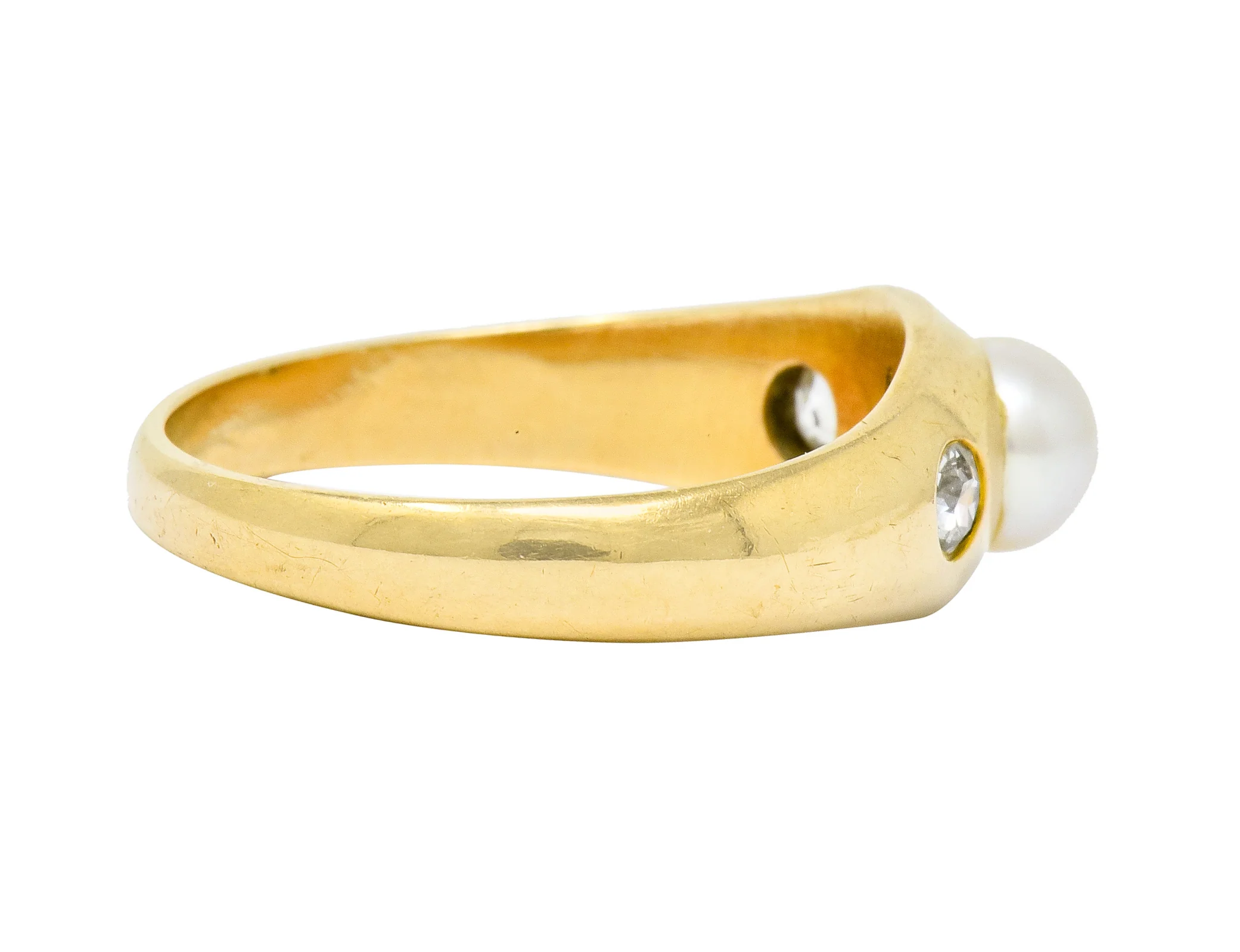 Victorian Pearl Diamond 14 Karat Gold Three Stone Gypsy Ring - Image 3