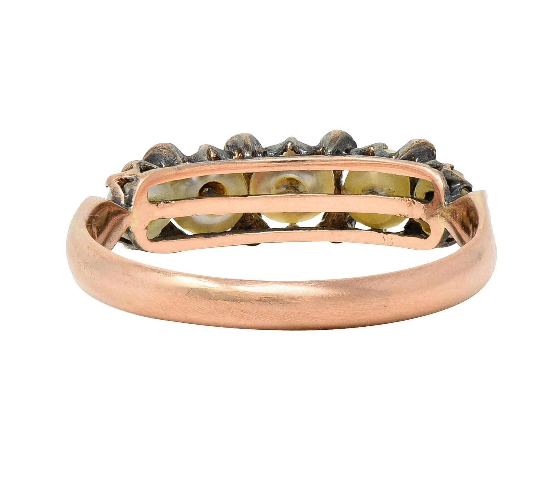 Victorian Pearl Diamond 14 Karat Rose Gold Antique Band Ring - Image 3