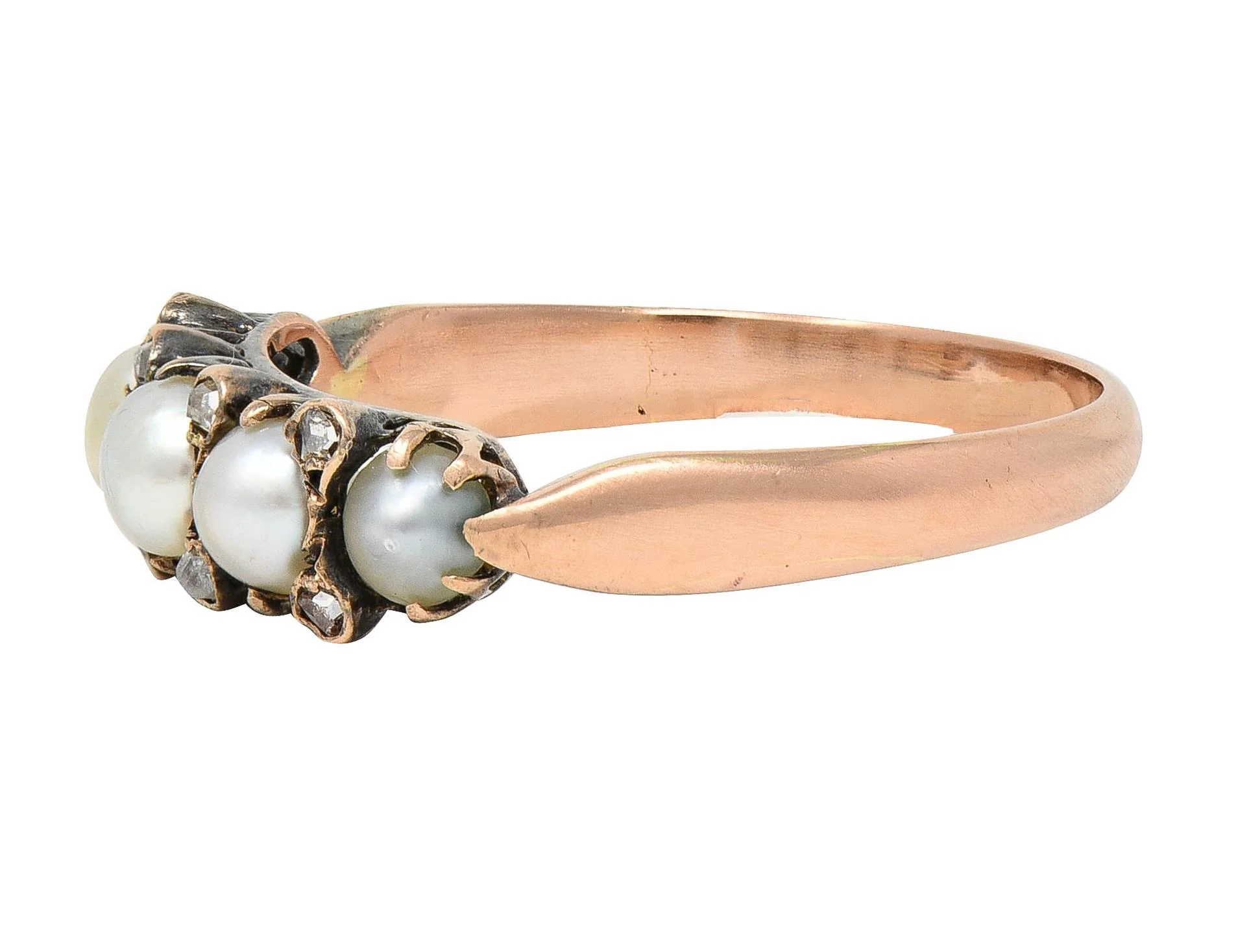 Victorian Pearl Diamond 14 Karat Rose Gold Antique Band Ring - Image 4