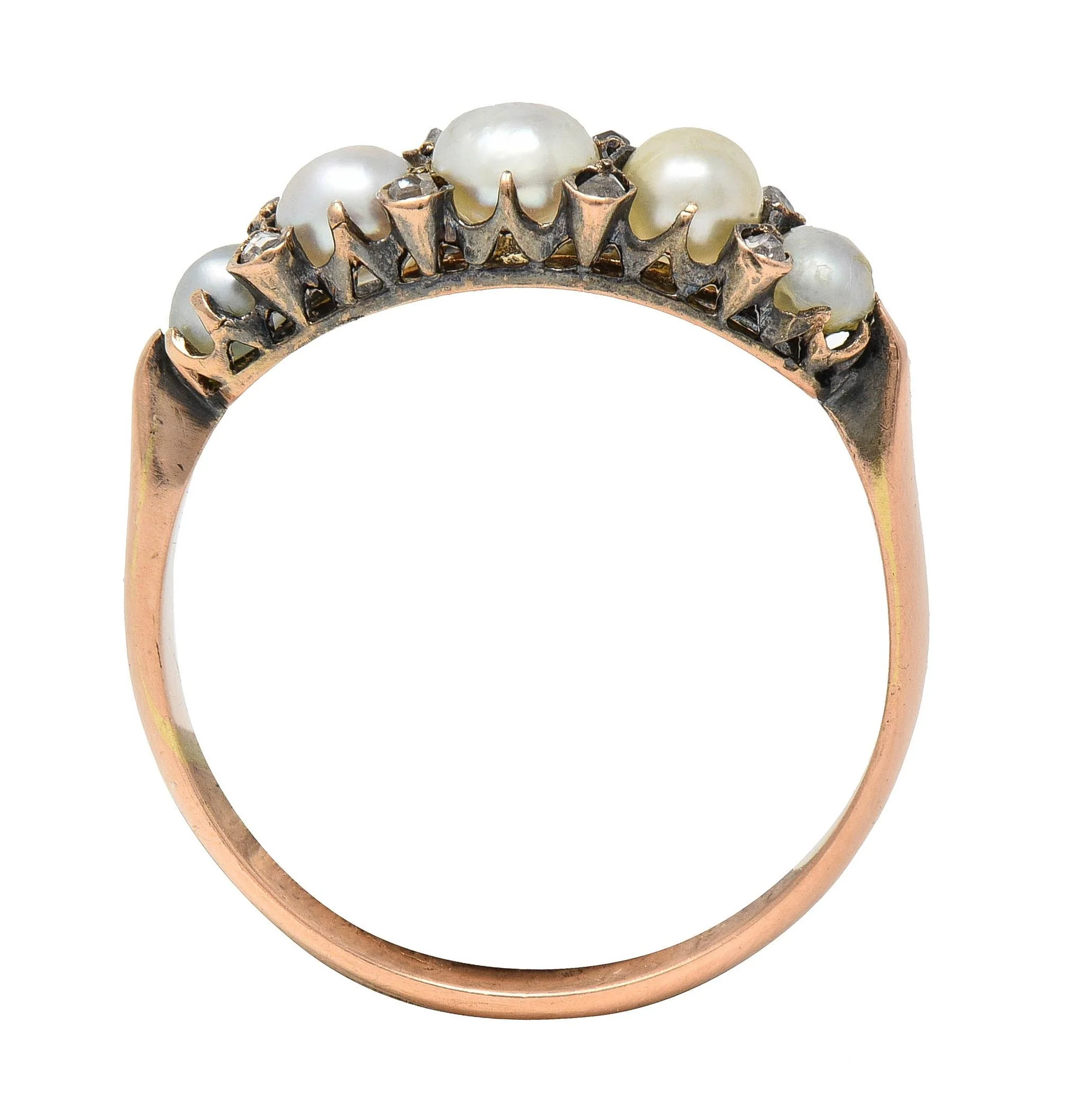 Victorian Pearl Diamond 14 Karat Rose Gold Antique Band Ring - Image 5