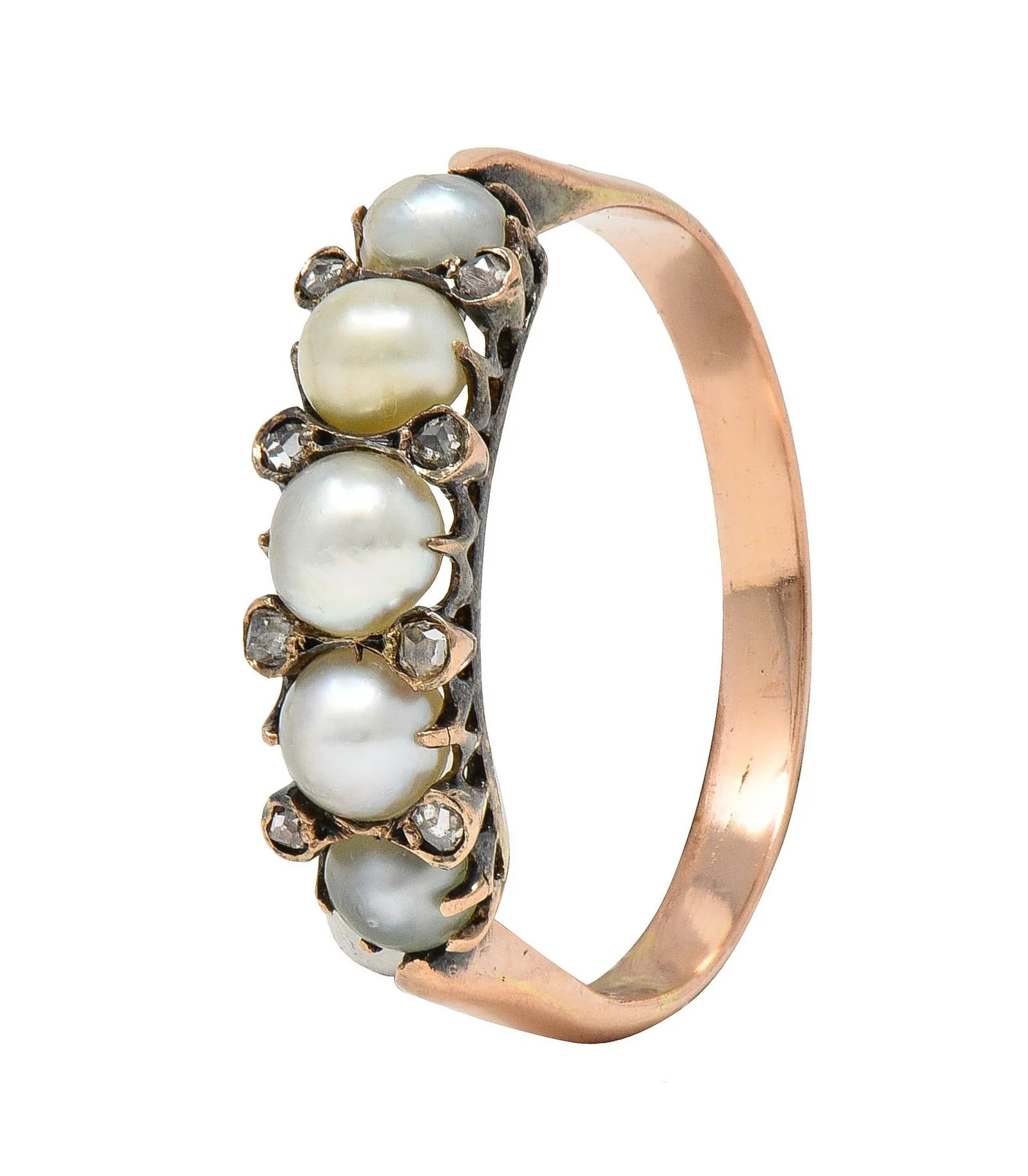 Victorian Pearl Diamond 14 Karat Rose Gold Antique Band Ring - Image 6