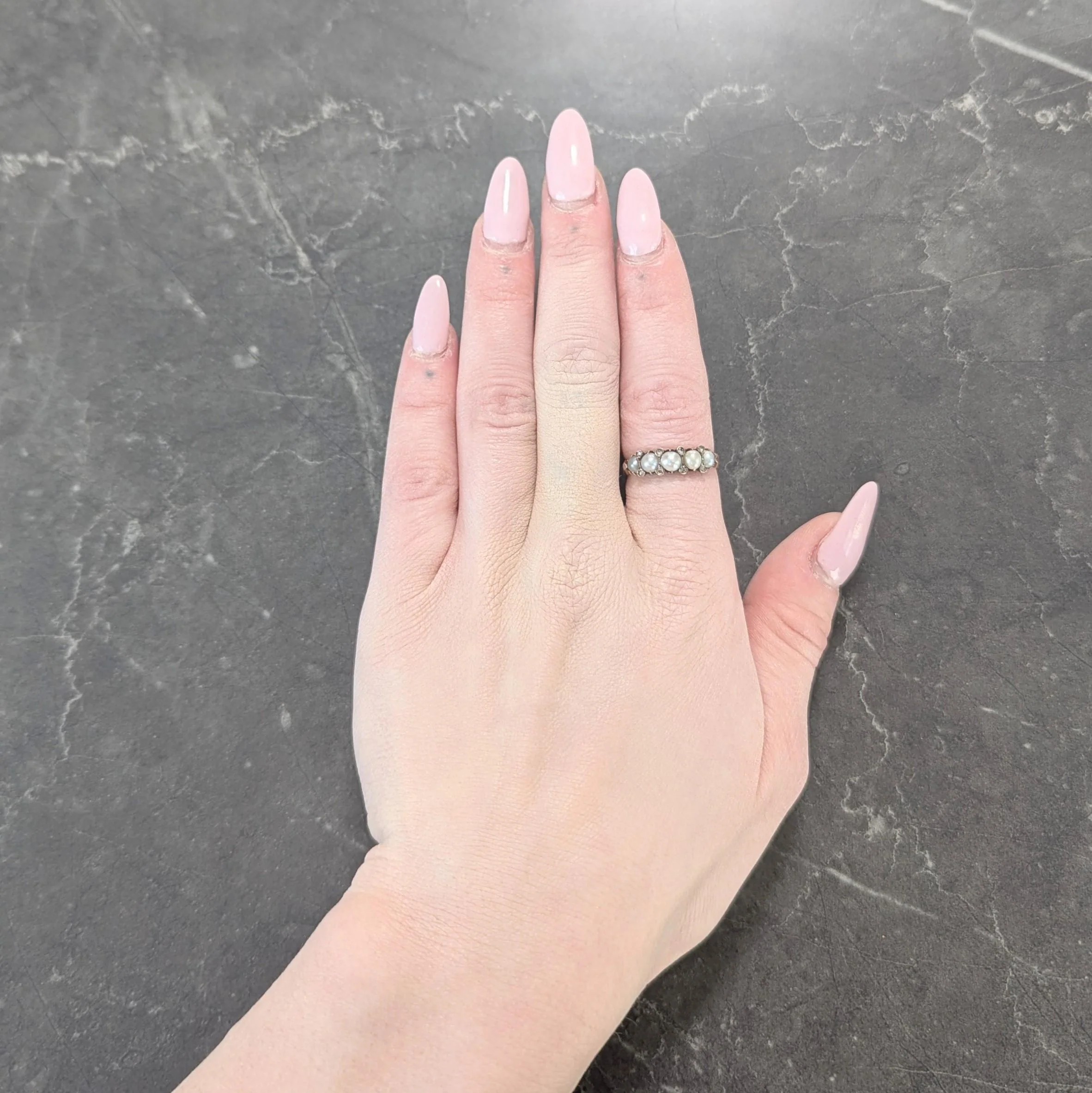 Victorian Pearl Diamond 14 Karat Rose Gold Antique Band Ring - Image 7