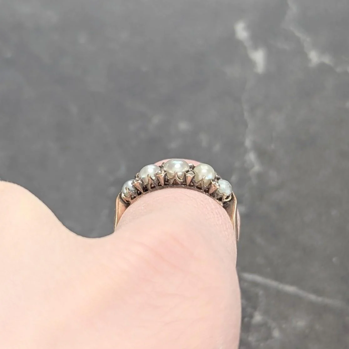 Victorian Pearl Diamond 14 Karat Rose Gold Antique Band Ring - Image 8