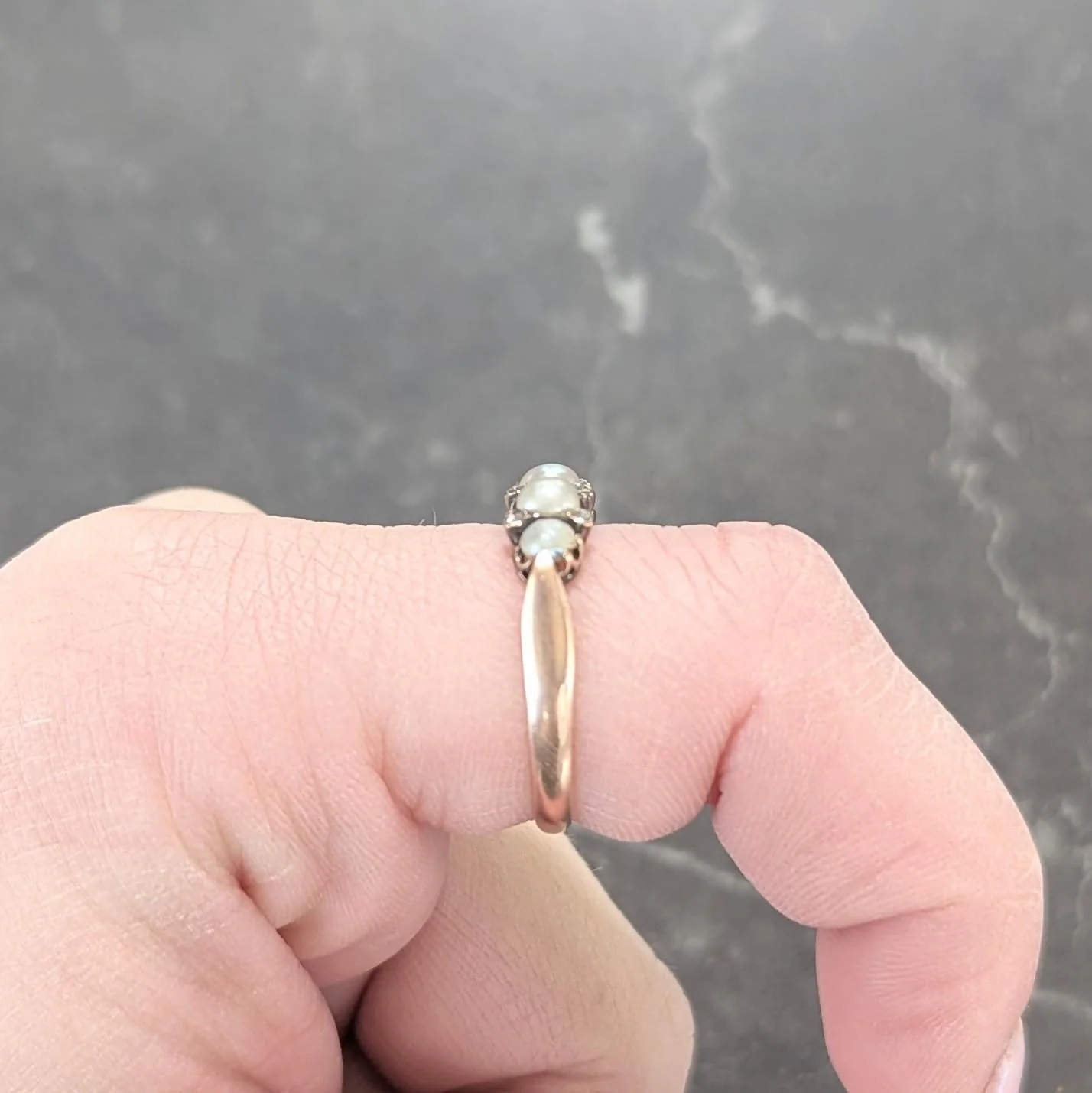 Victorian Pearl Diamond 14 Karat Rose Gold Antique Band Ring - Image 9