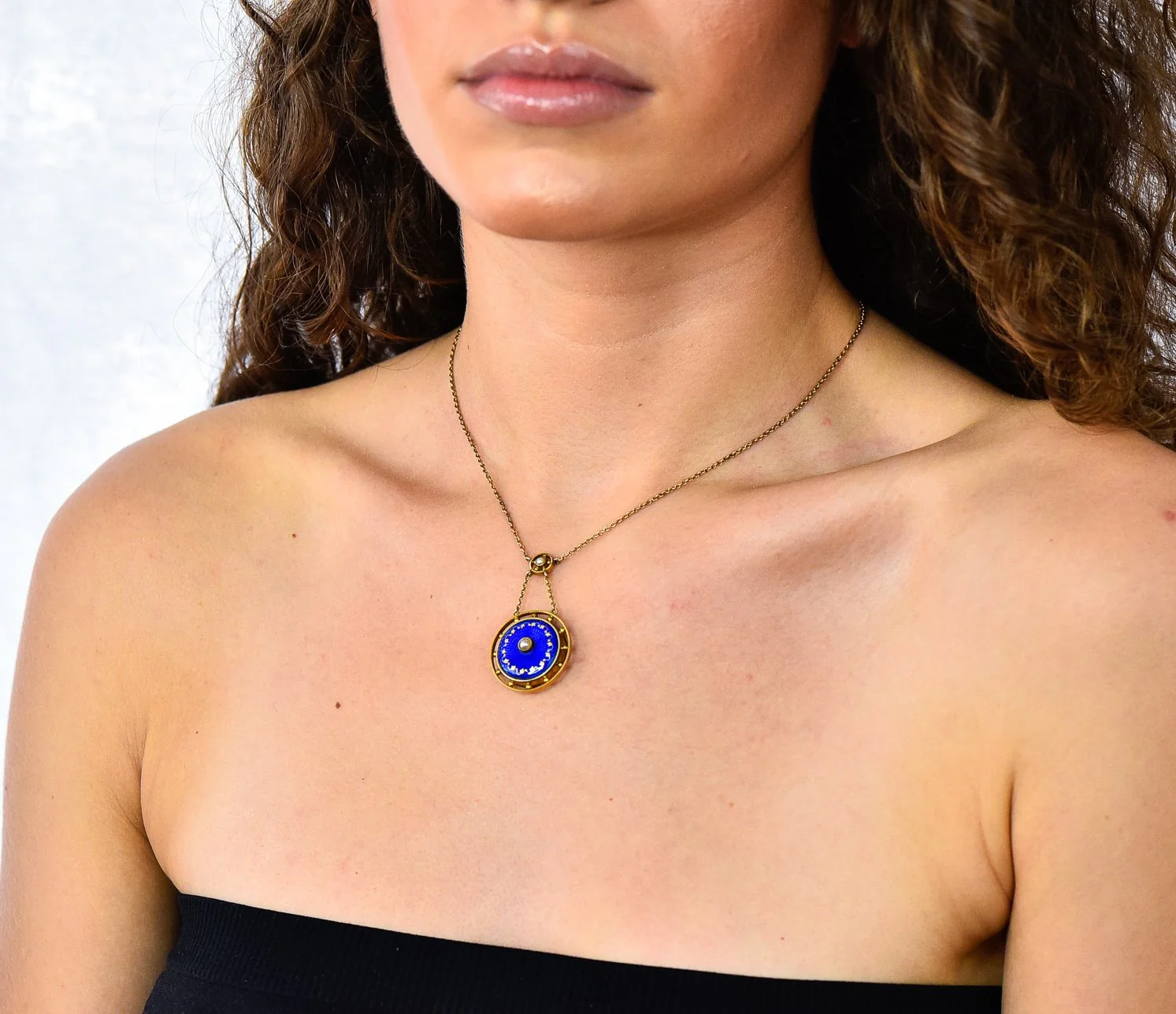 Victorian Pearl Enamel 14 Karat Yellow Gold Pendant Necklace - Image 10
