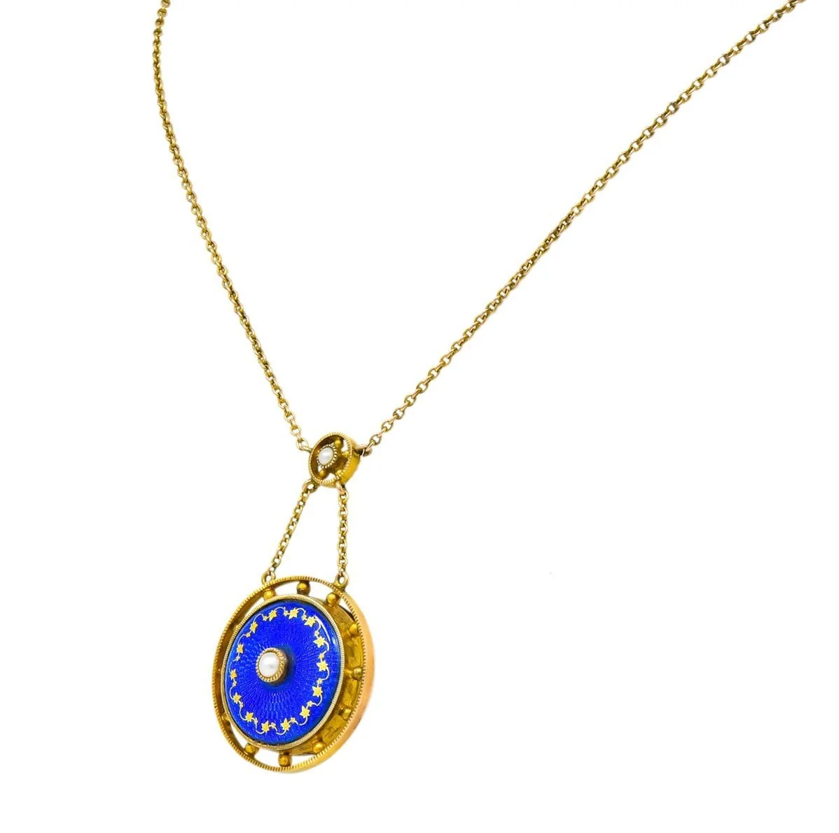 Victorian Pearl Enamel 14 Karat Yellow Gold Pendant Necklace - Image 2