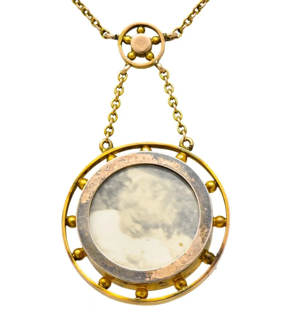 Victorian Pearl Enamel 14 Karat Yellow Gold Pendant Necklace - Image 5