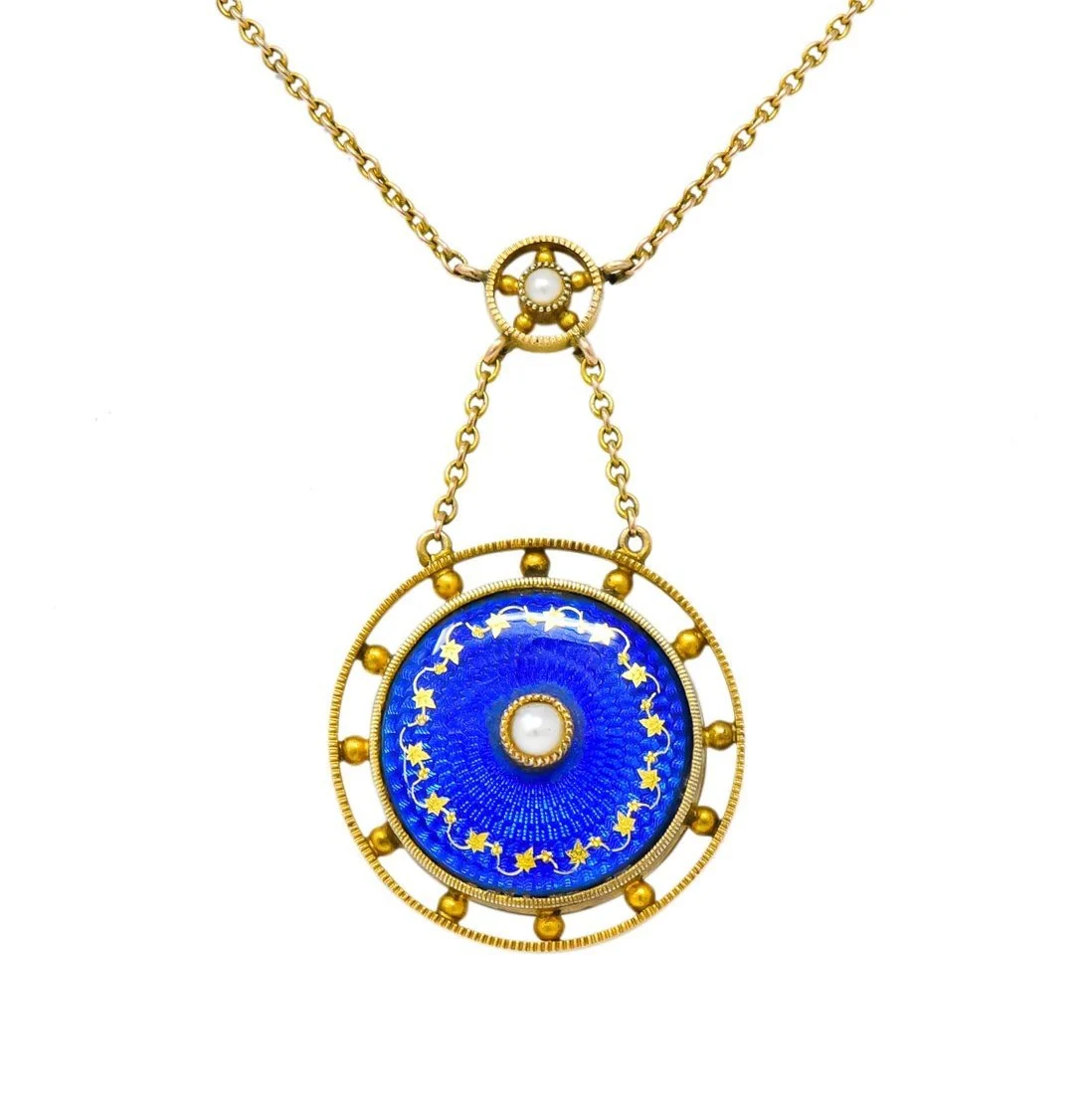 Victorian Pearl Enamel 14 Karat Yellow Gold Pendant Necklace - Image 6