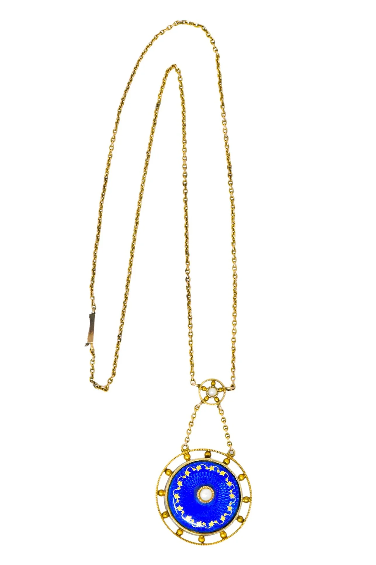 Victorian Pearl Enamel 14 Karat Yellow Gold Pendant Necklace - Image 8
