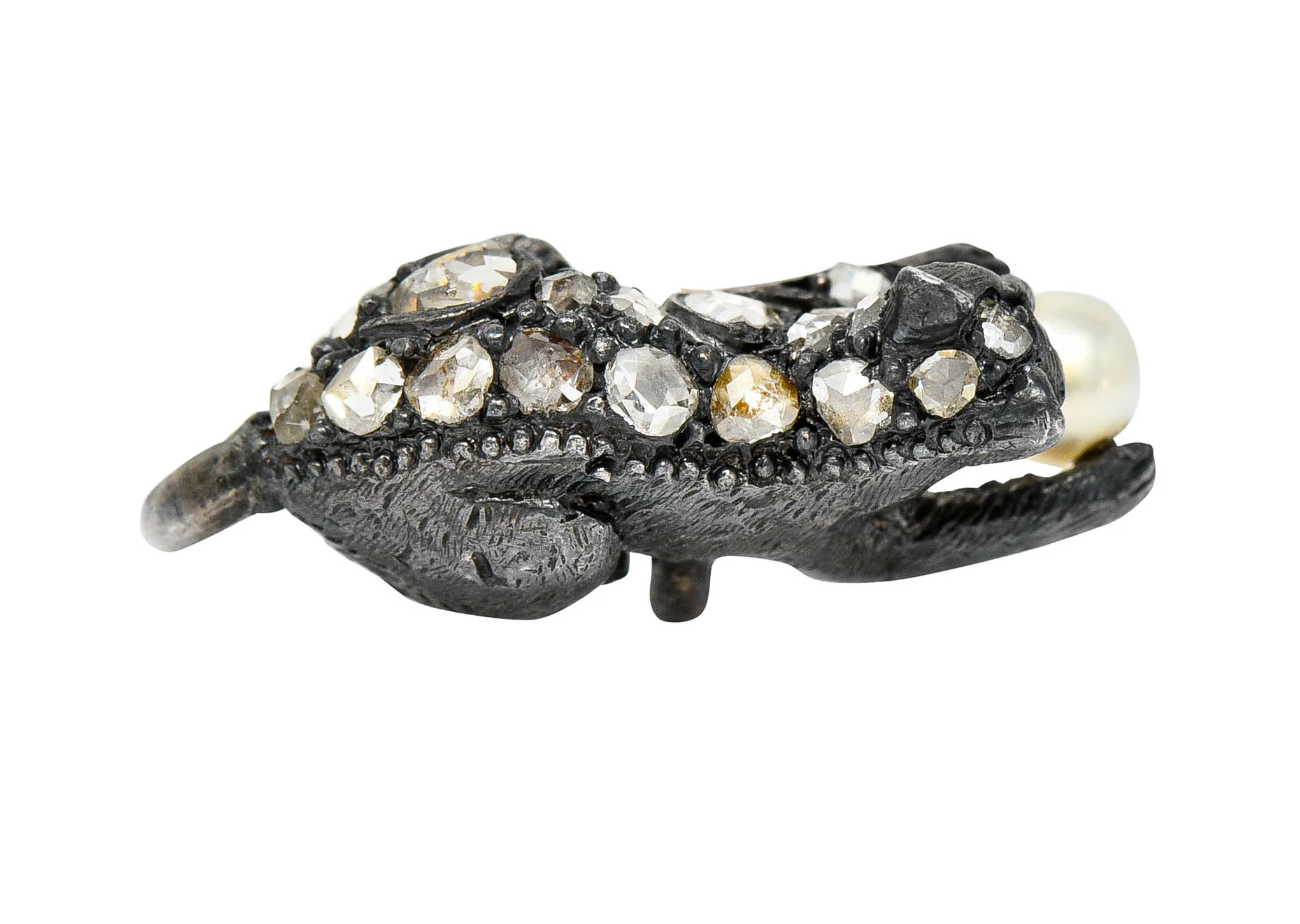 Victorian Pearl Rose Cut Diamond Silver 18 Karat Gold Kitten Stickpin - Image 9