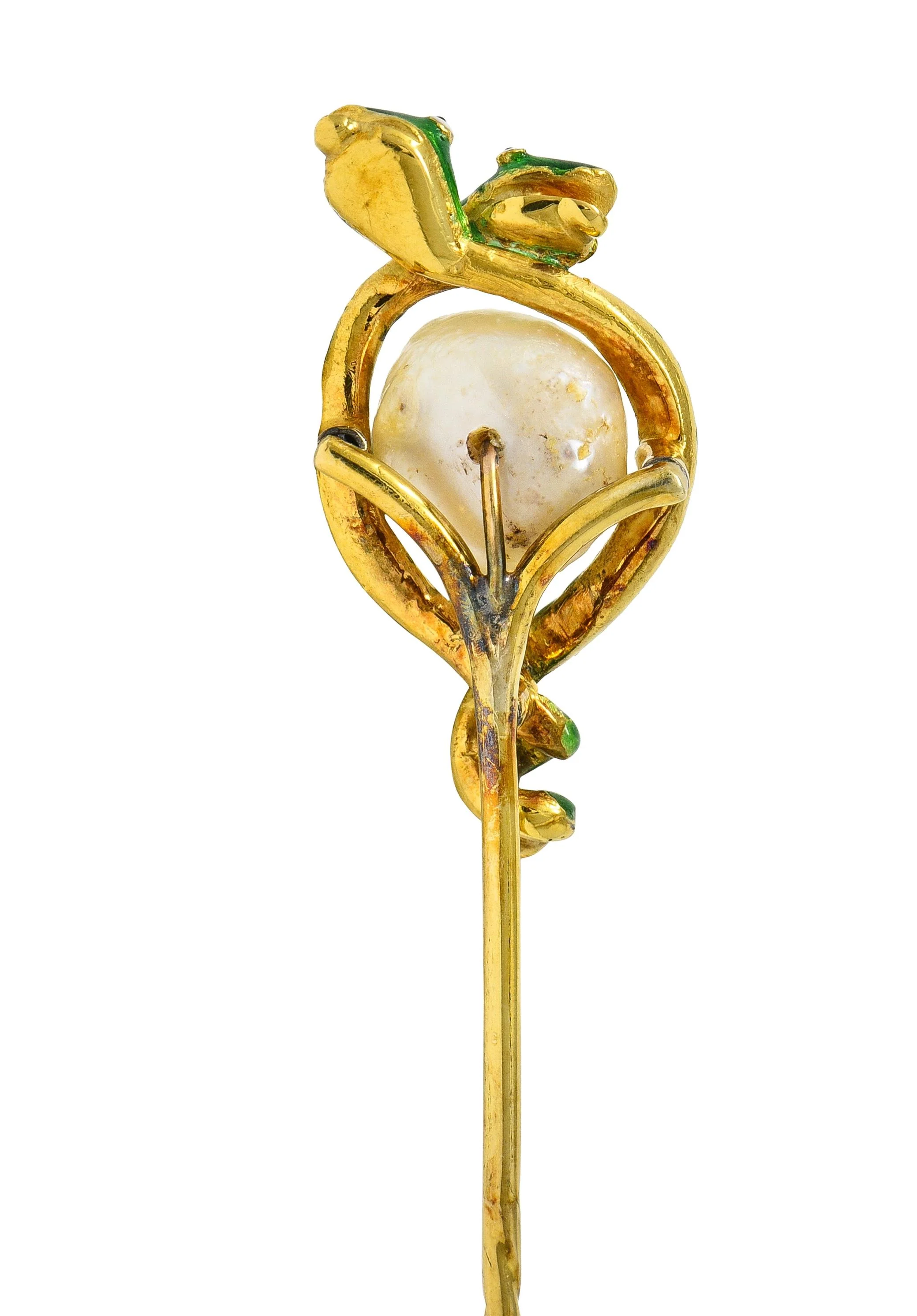 Victorian Pearl Ruby Diamond 18 Karat Yellow Gold Antique Snake Stickpin - Image 5
